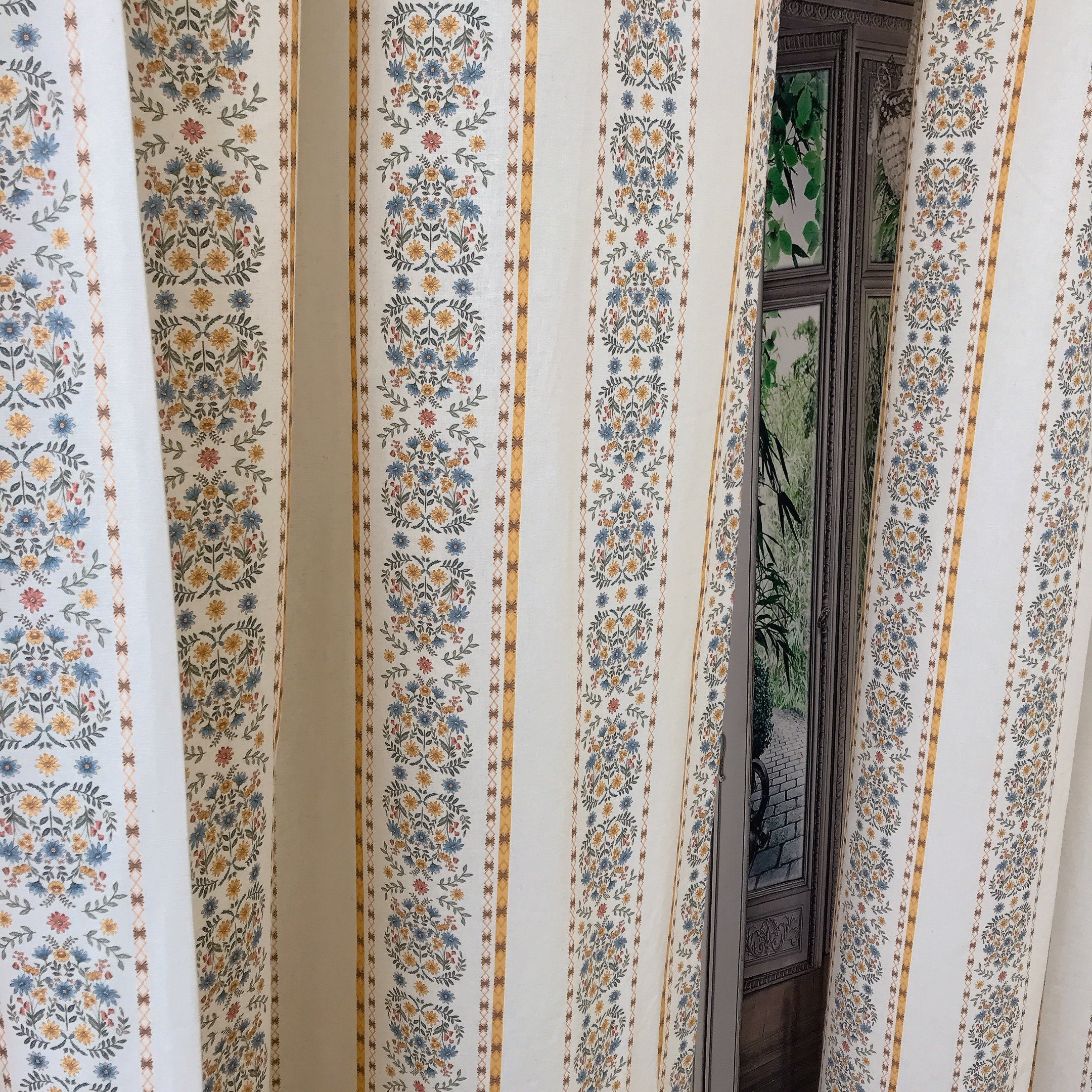 Bouquet Stripe Curtain on Natural Beige