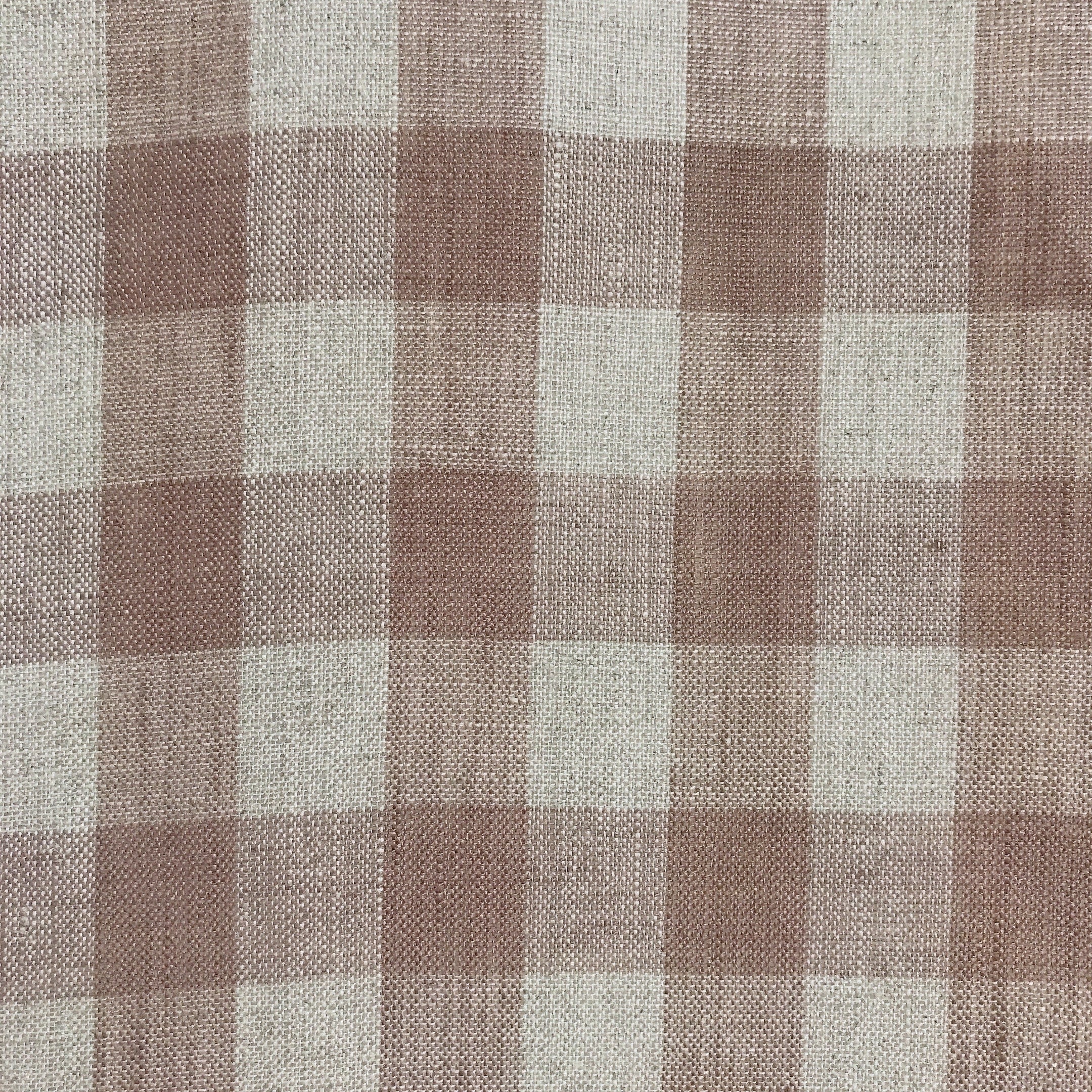 Pale Red Bean Brown and Natural Beige Gingham Linen Curtain