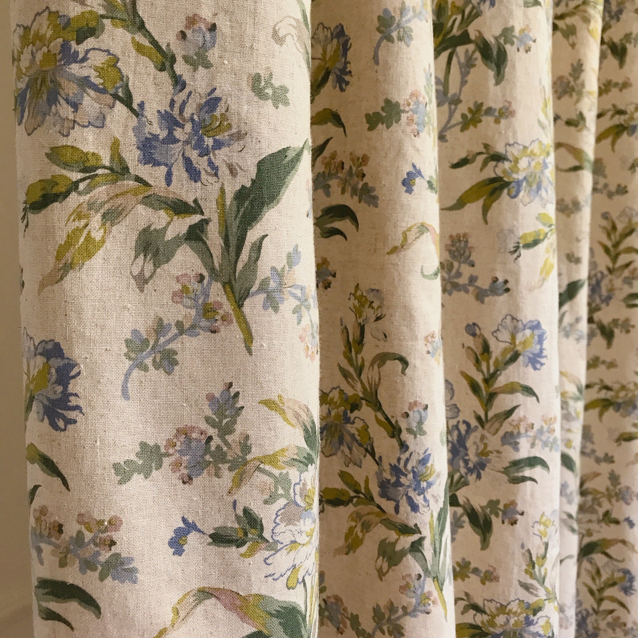 Blue and Green Floral Curtain on Natural Beige