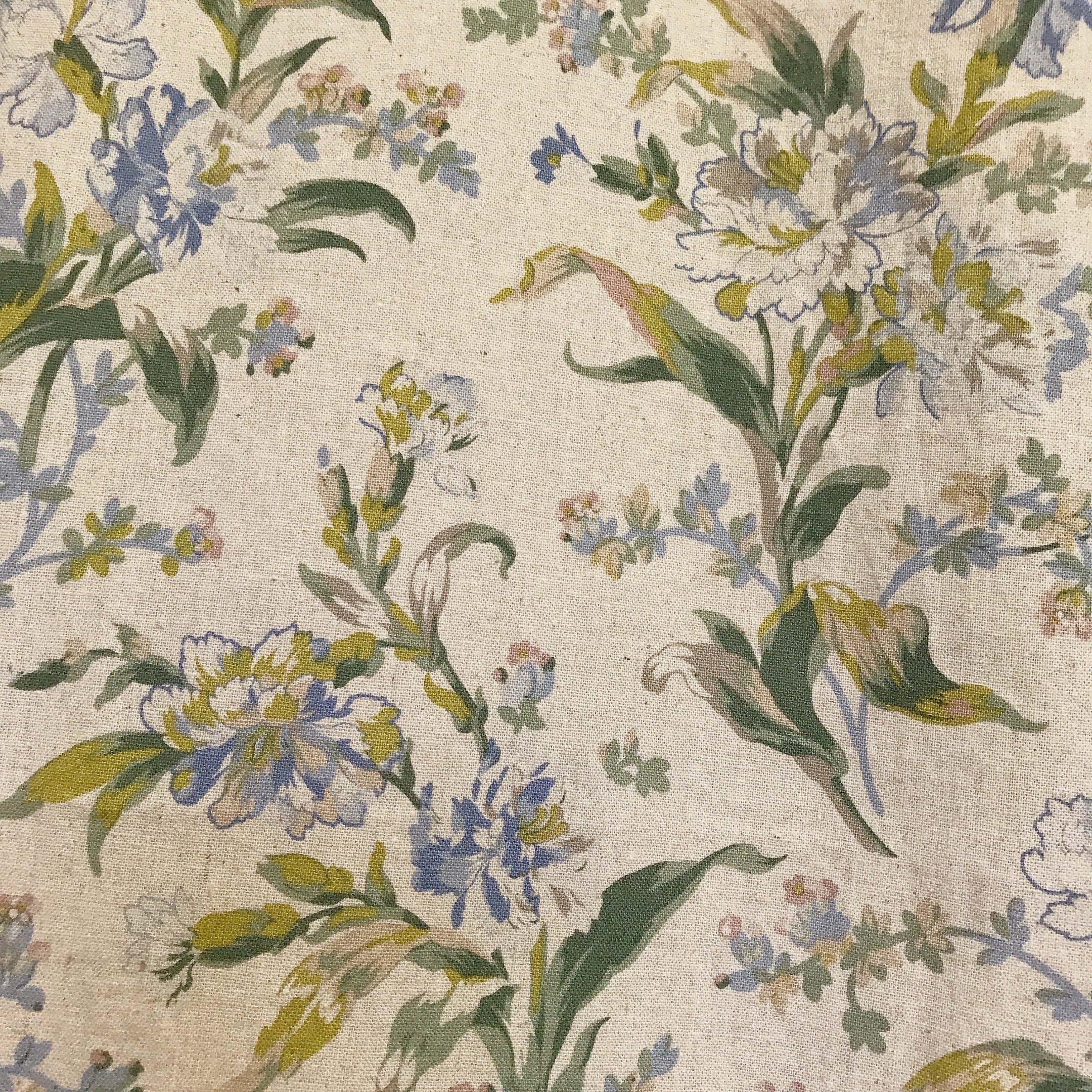 Blue and Green Floral Curtain on Natural Beige