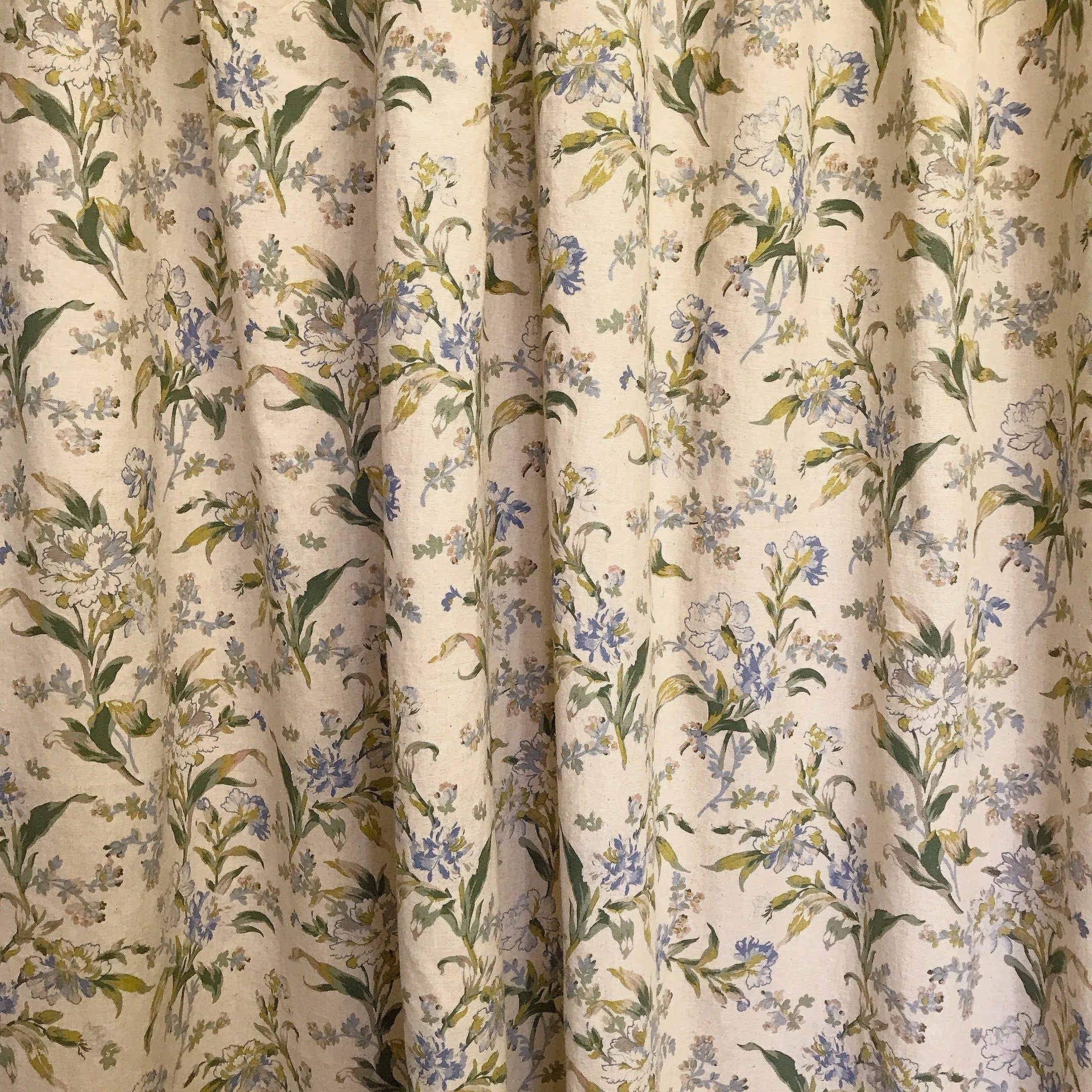 Blue and Green Floral Curtain on Natural Beige