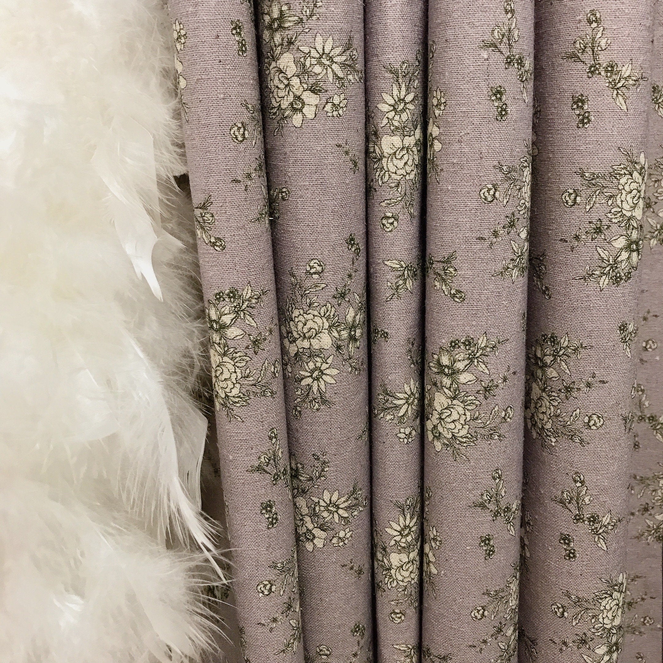 Natural Beige Floral Curtain on Faded Purple