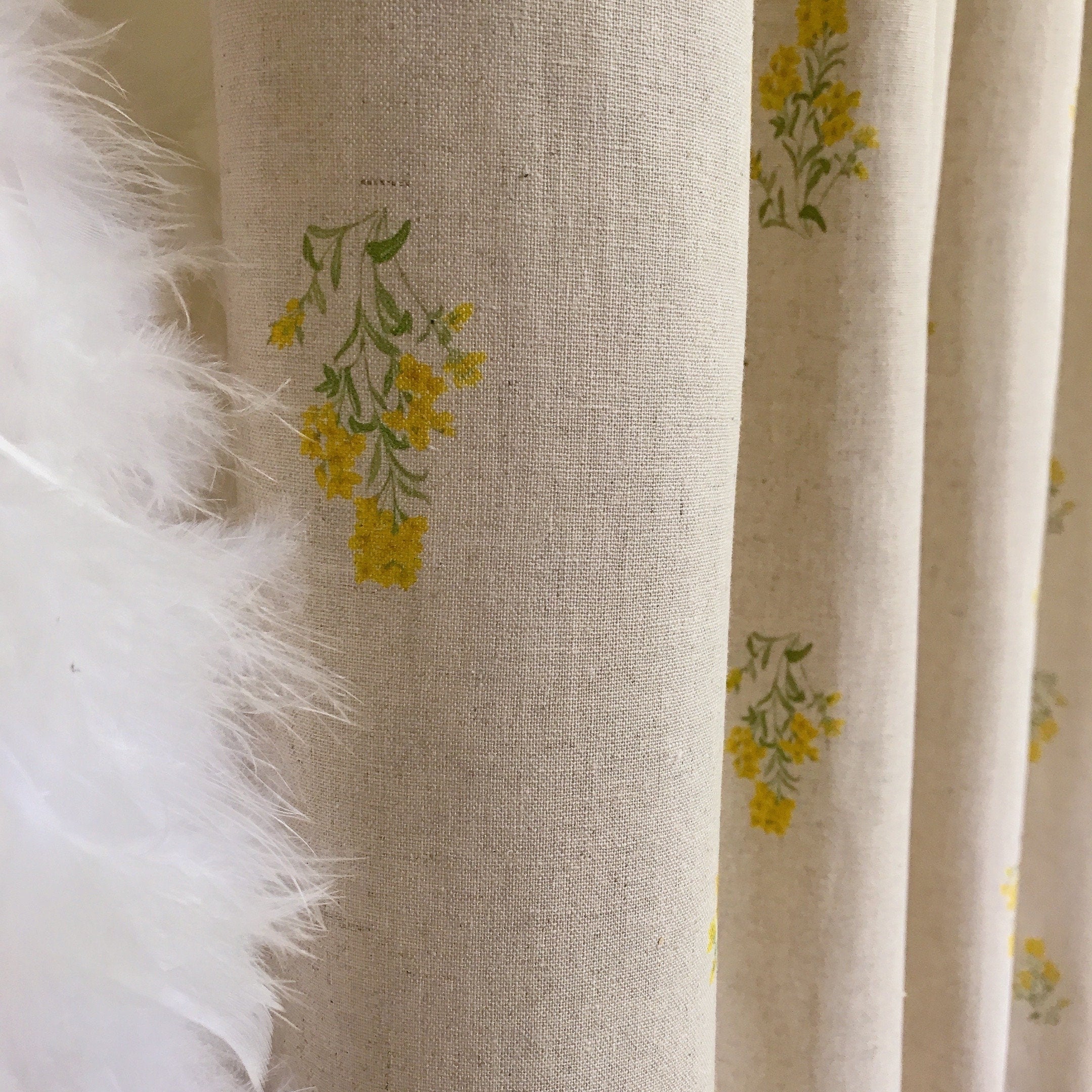 Lemon Yellow and Sage Green Floral Curtain on Natural Beige