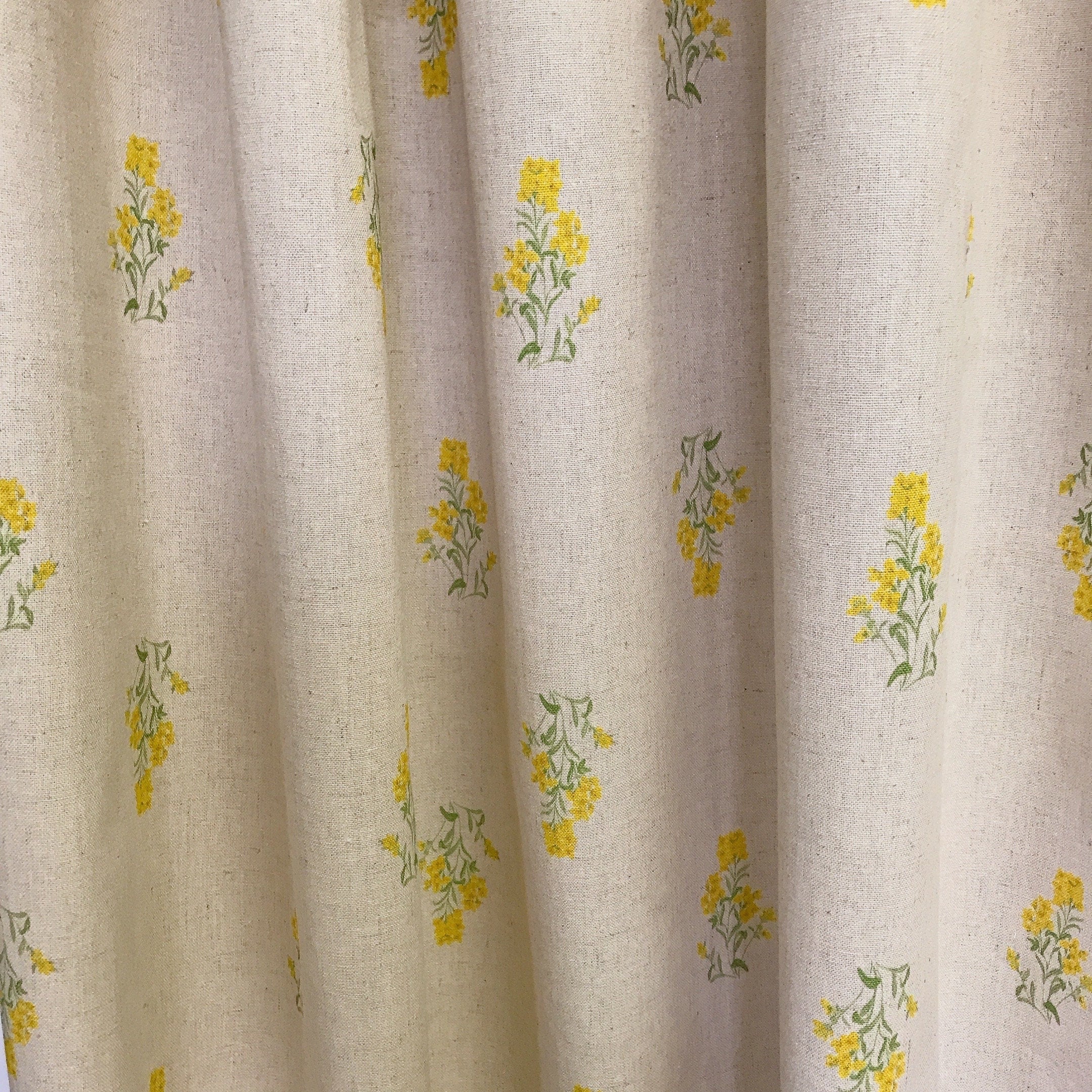 Lemon Yellow and Sage Green Floral Curtain on Natural Beige