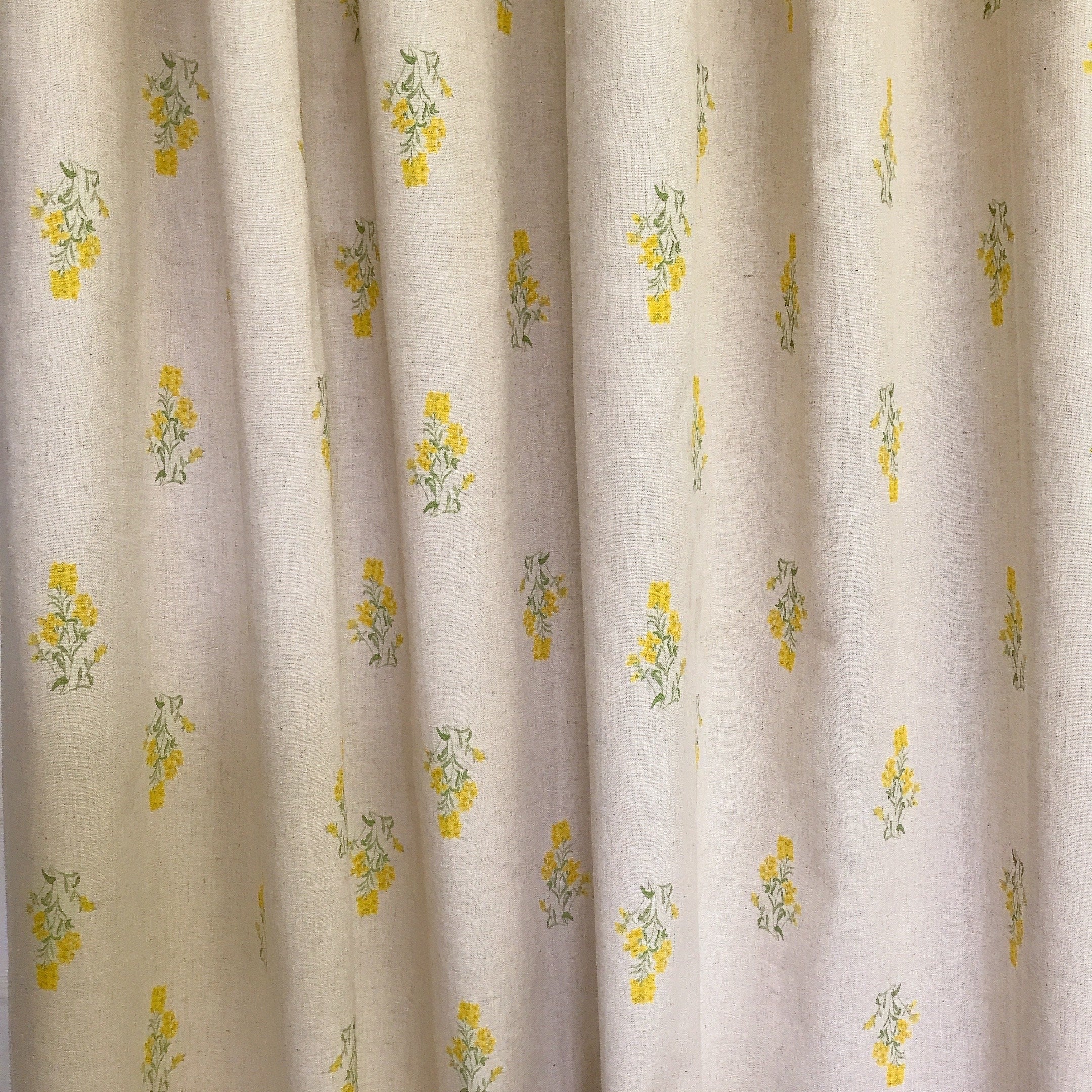 Lemon Yellow and Sage Green Floral Curtain on Natural Beige