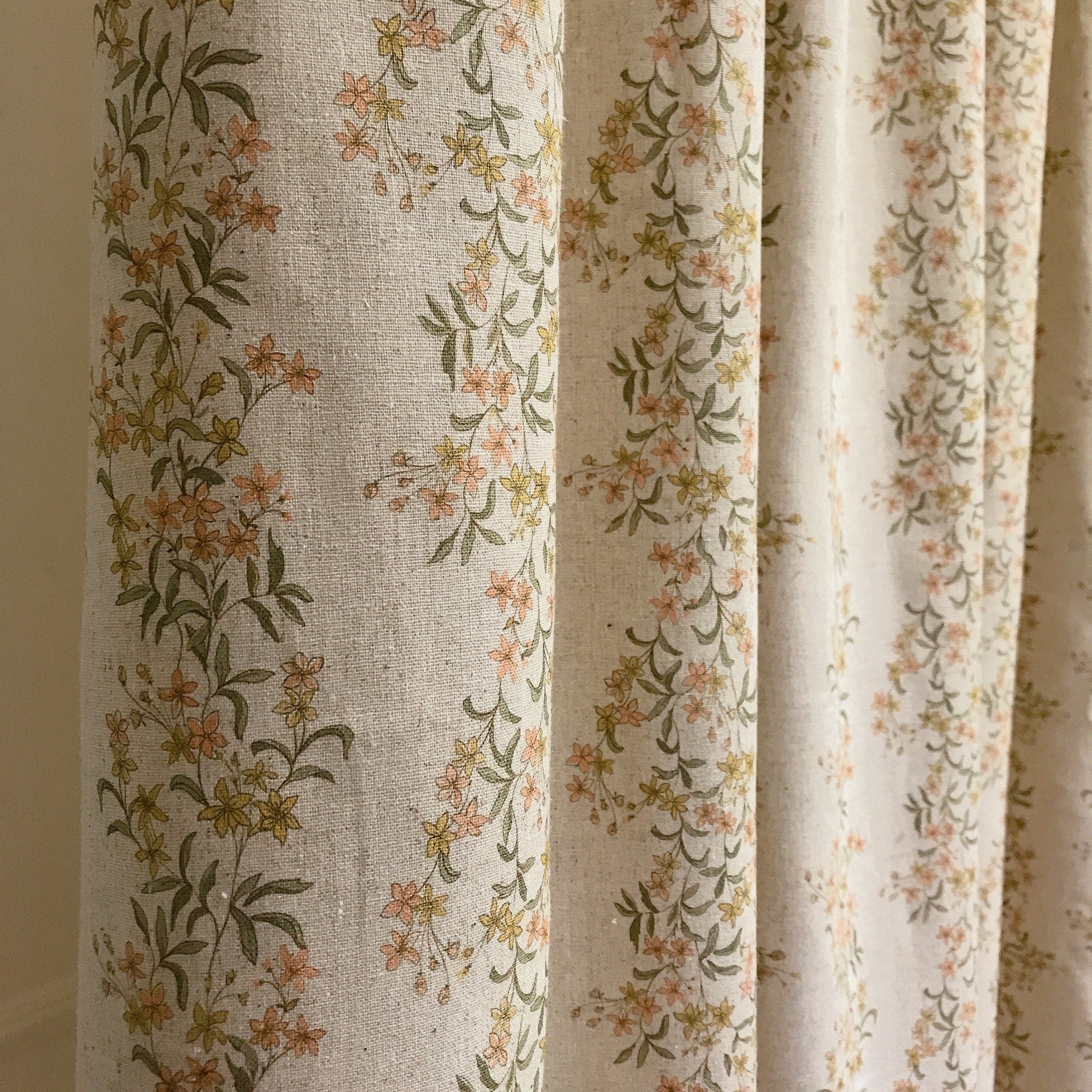 Coral and Mustard Floral Curtain on Natural Beige