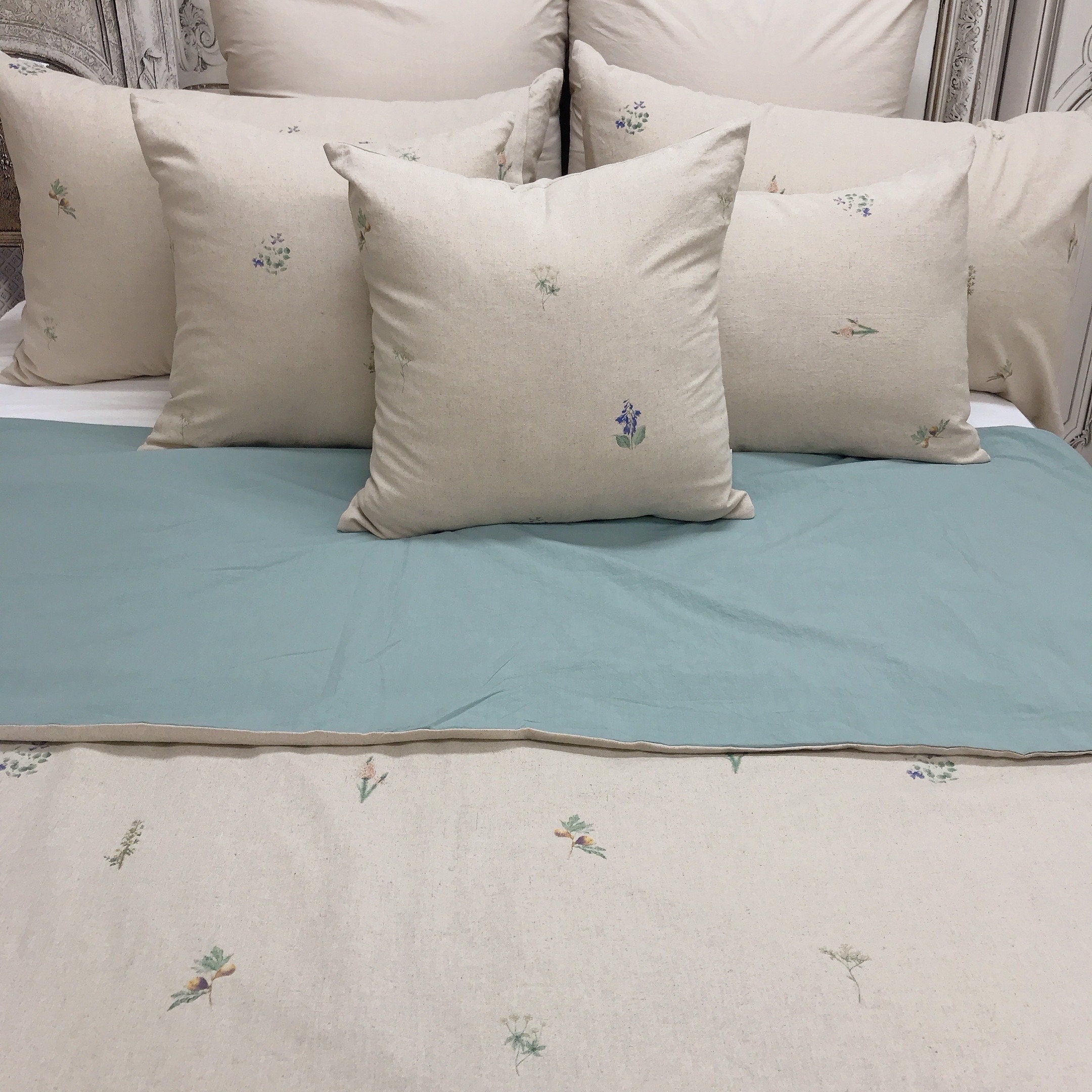 Subtle Botanical Duvet Cover on Natural Beige