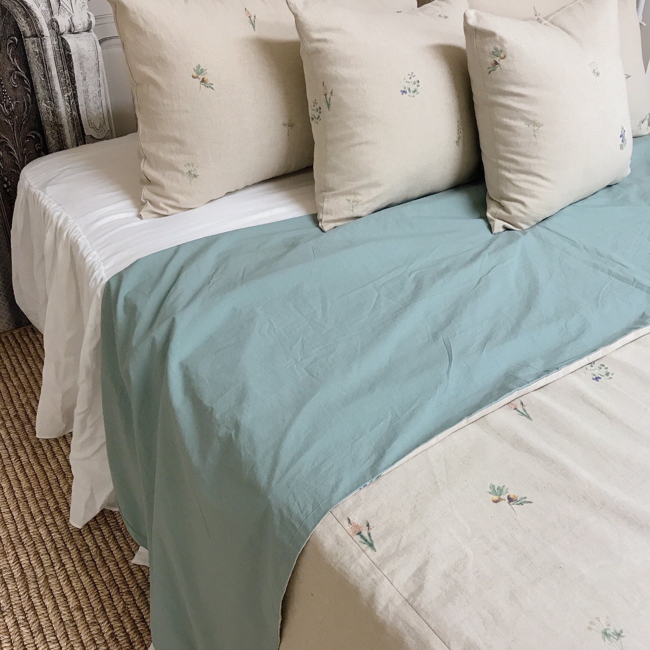 Subtle Botanical Duvet Cover on Natural Beige