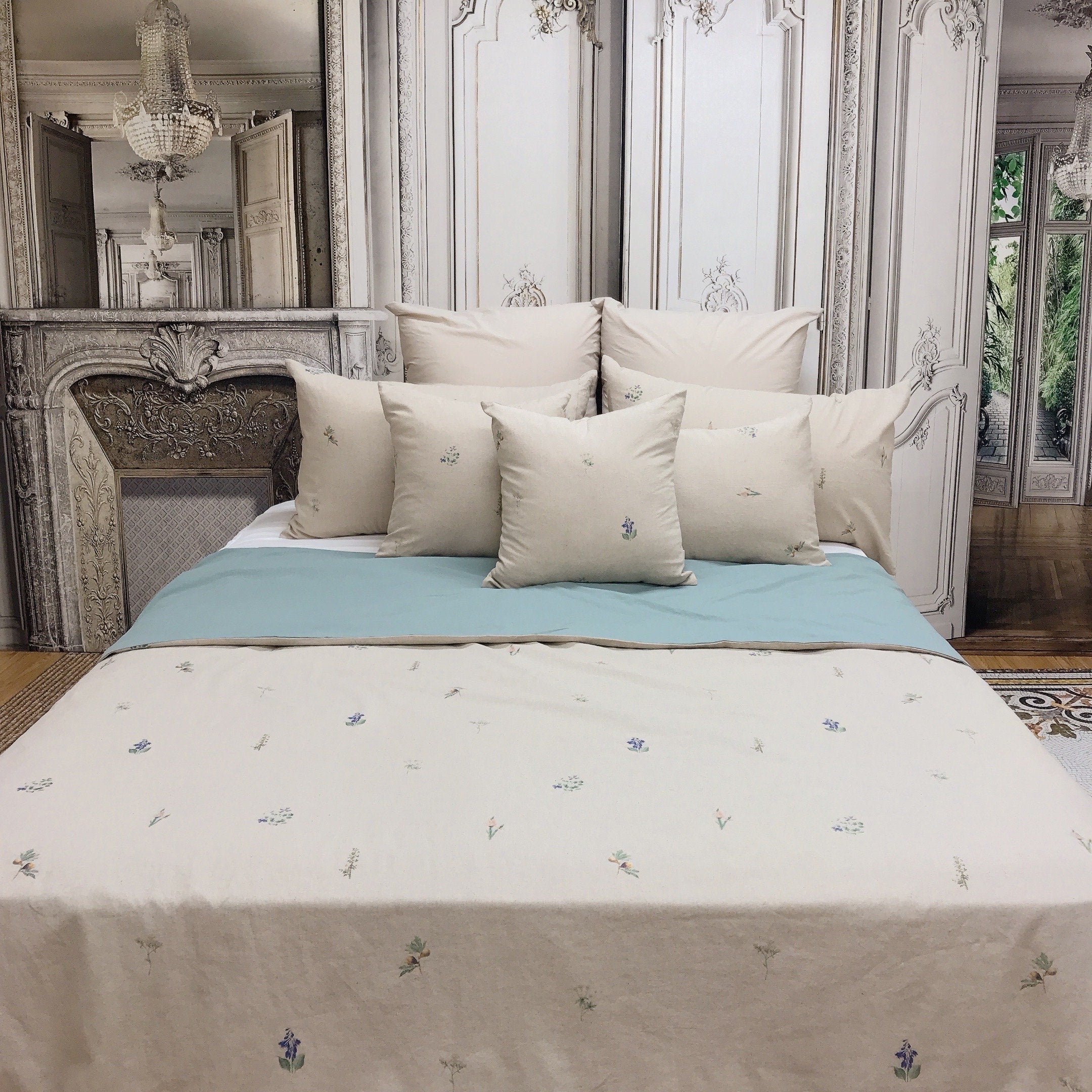 Subtle Botanical Duvet Cover on Natural Beige