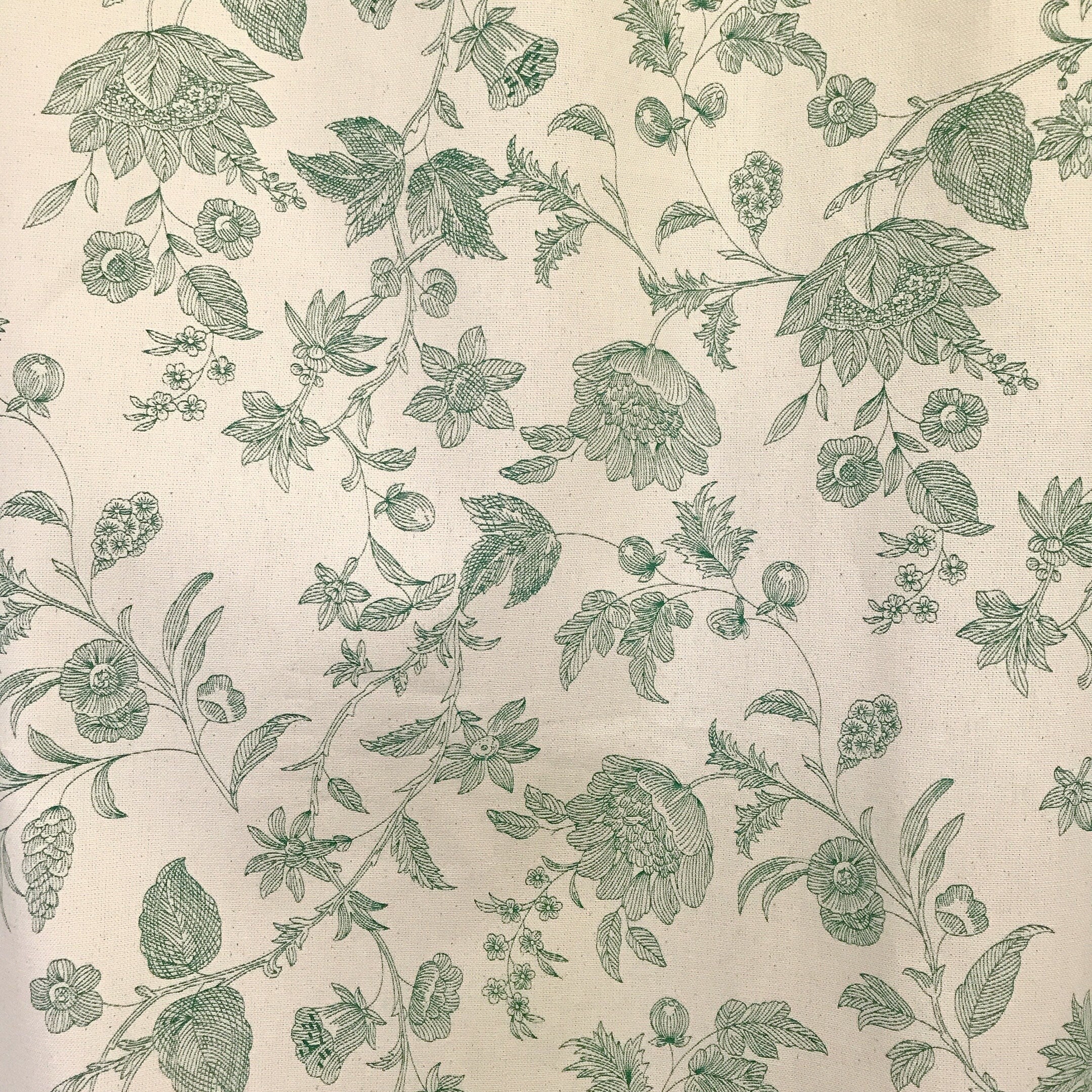 Green Floral Curtain on Natural Beige