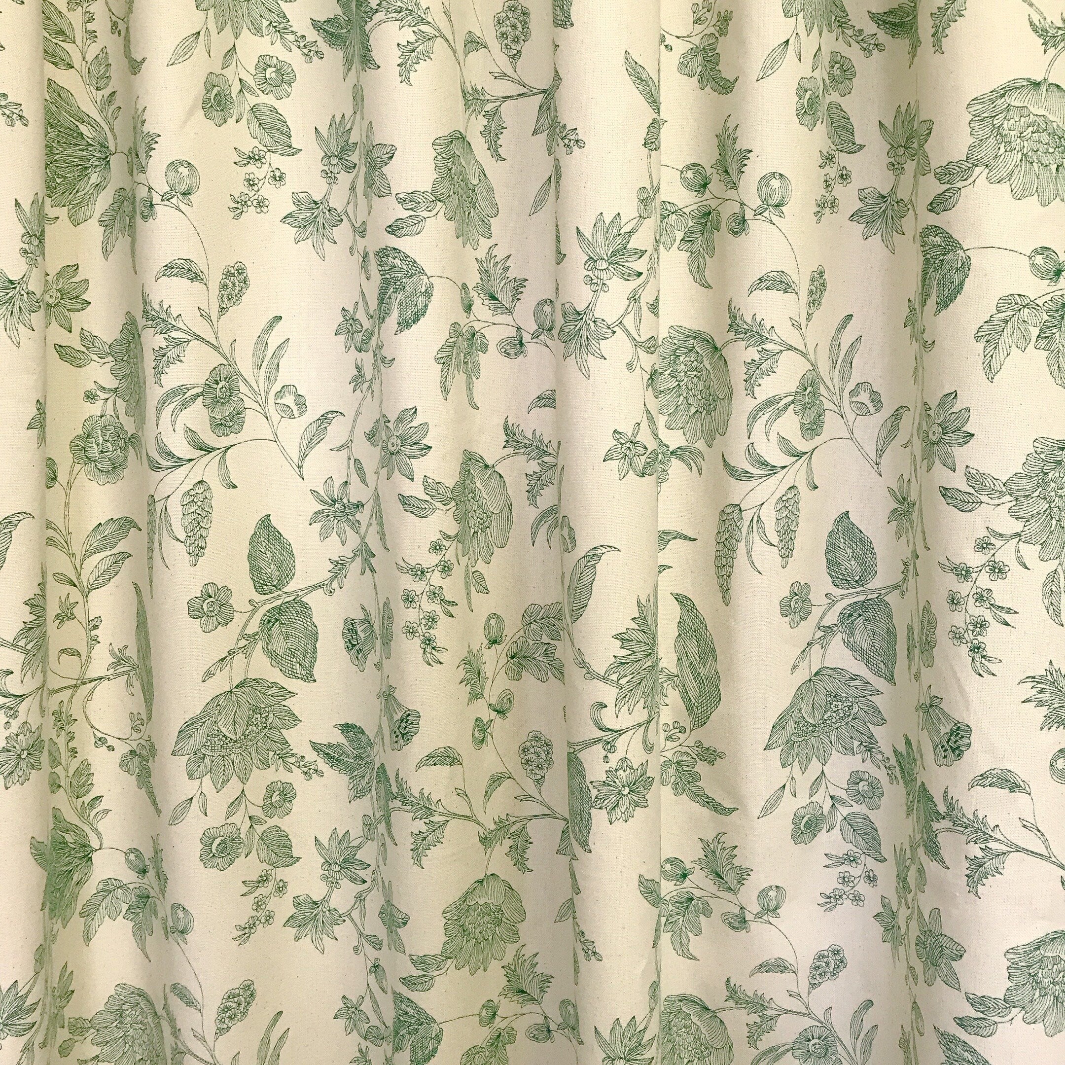 Green Floral Curtain on Natural Beige
