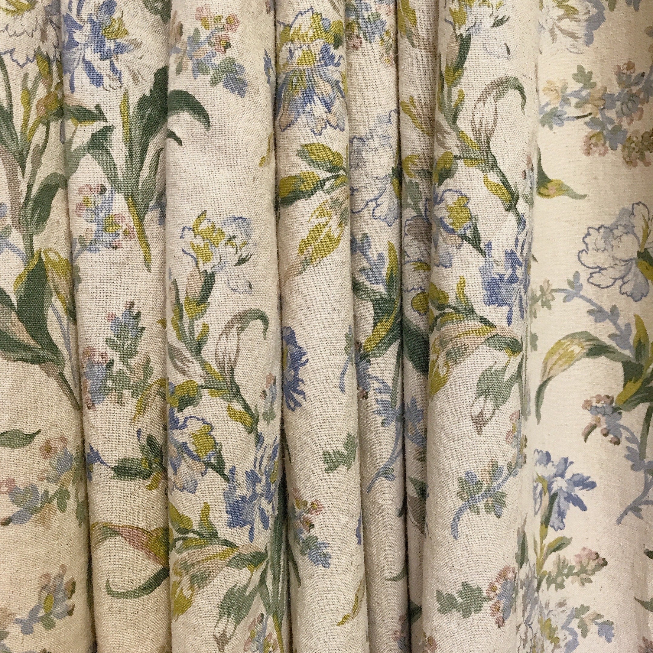 Blue and Green Floral Curtain on Natural Beige