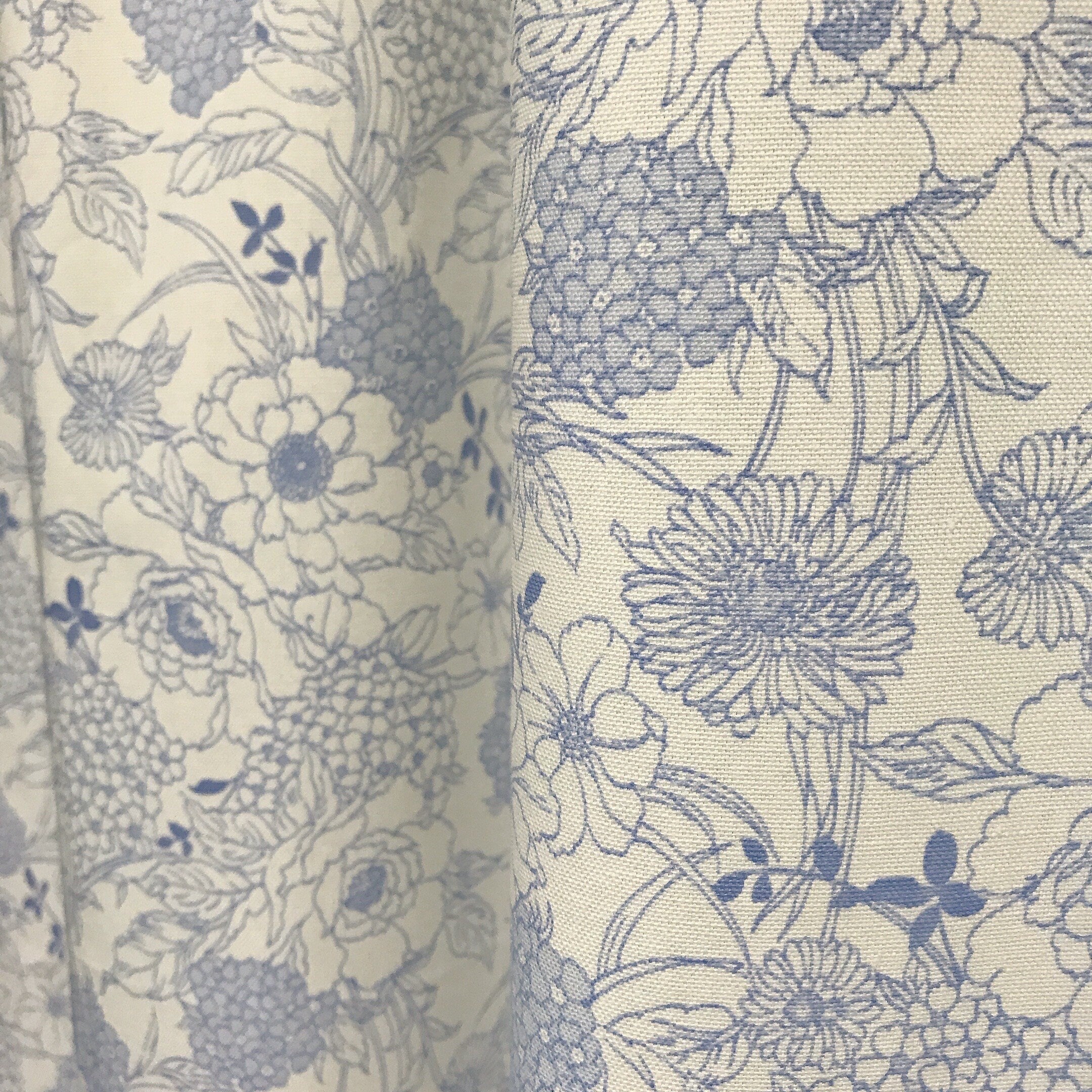 Light Blue Floral Curtain on White
