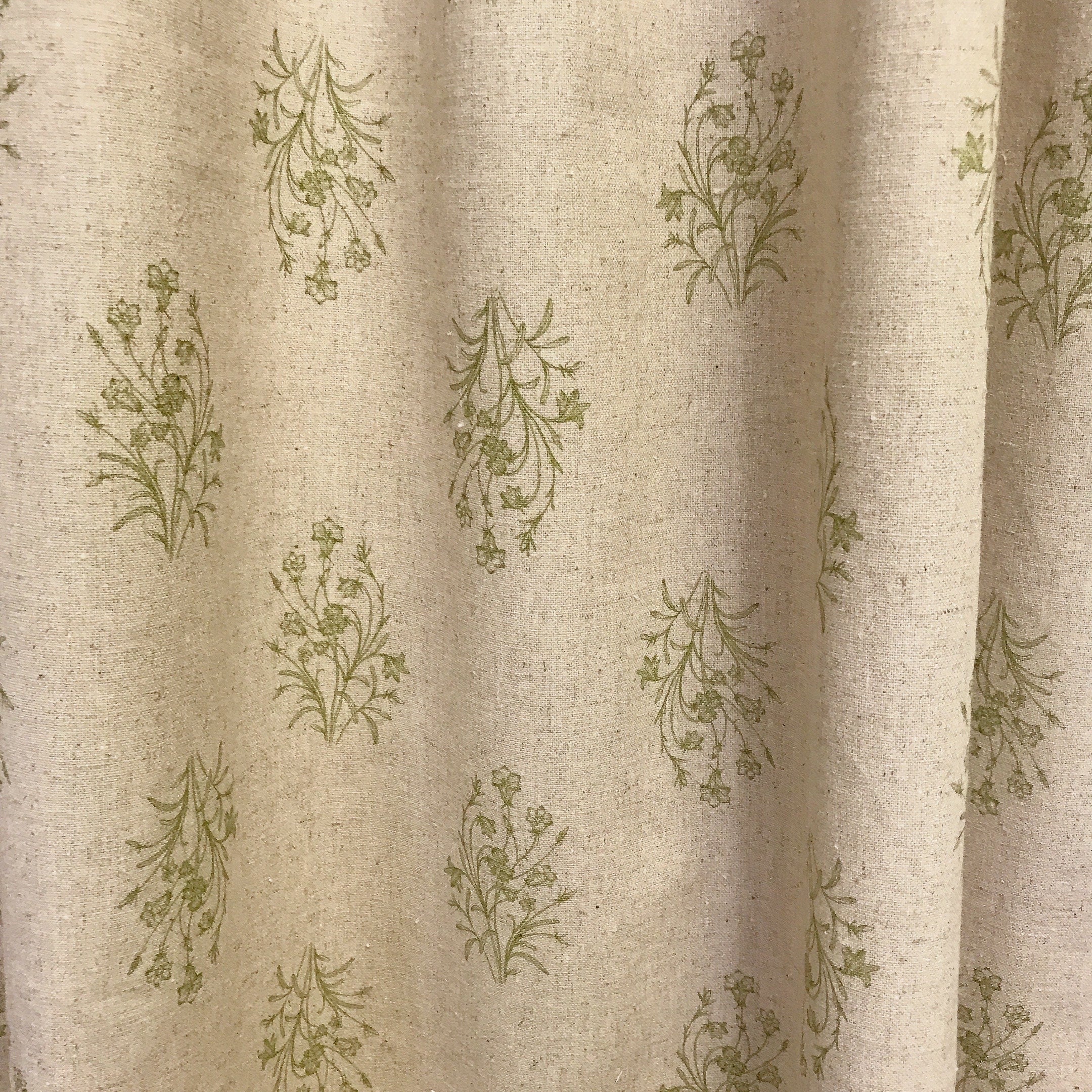 Olive Green Floral Curtain on Natural Beige