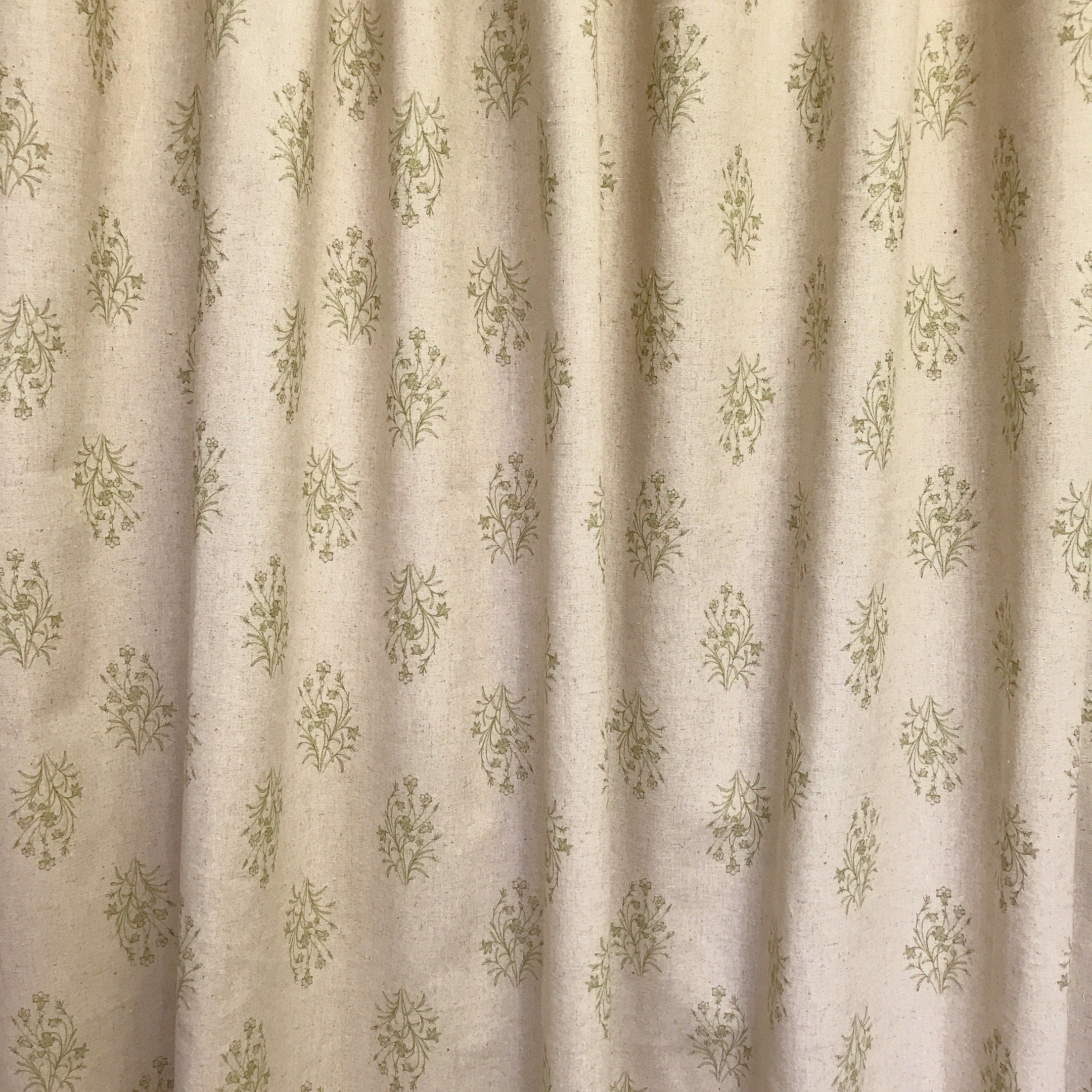 Olive Green Floral Curtain on Natural Beige