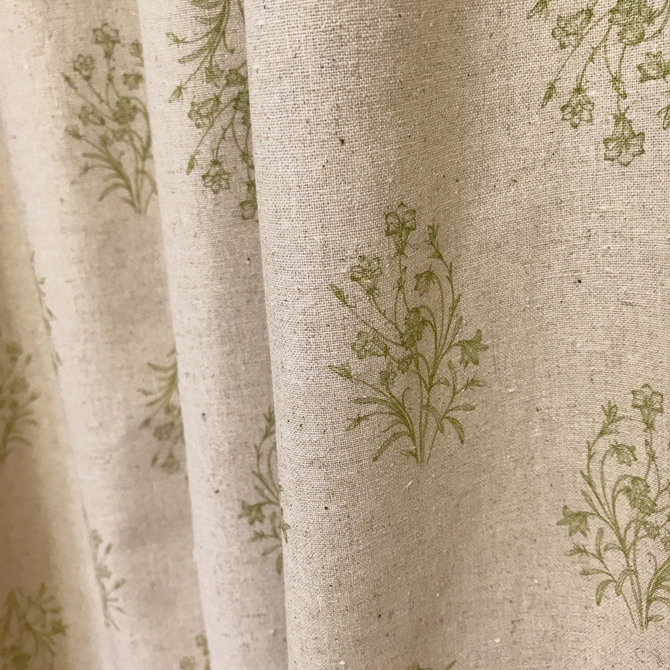 Olive Green Floral Curtain on Natural Beige