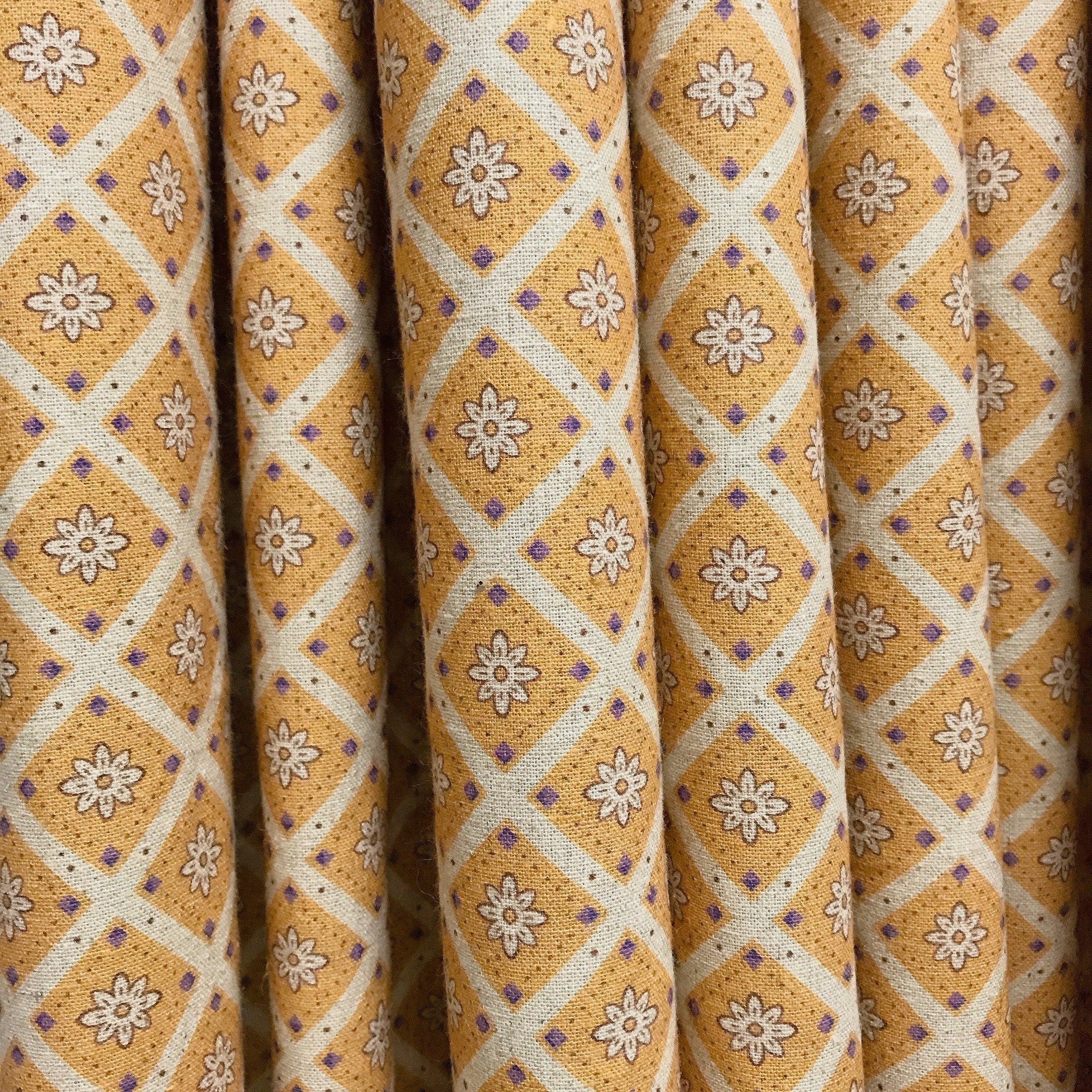Camel and Beige Rhombus Floral Curtain on Natural Beige