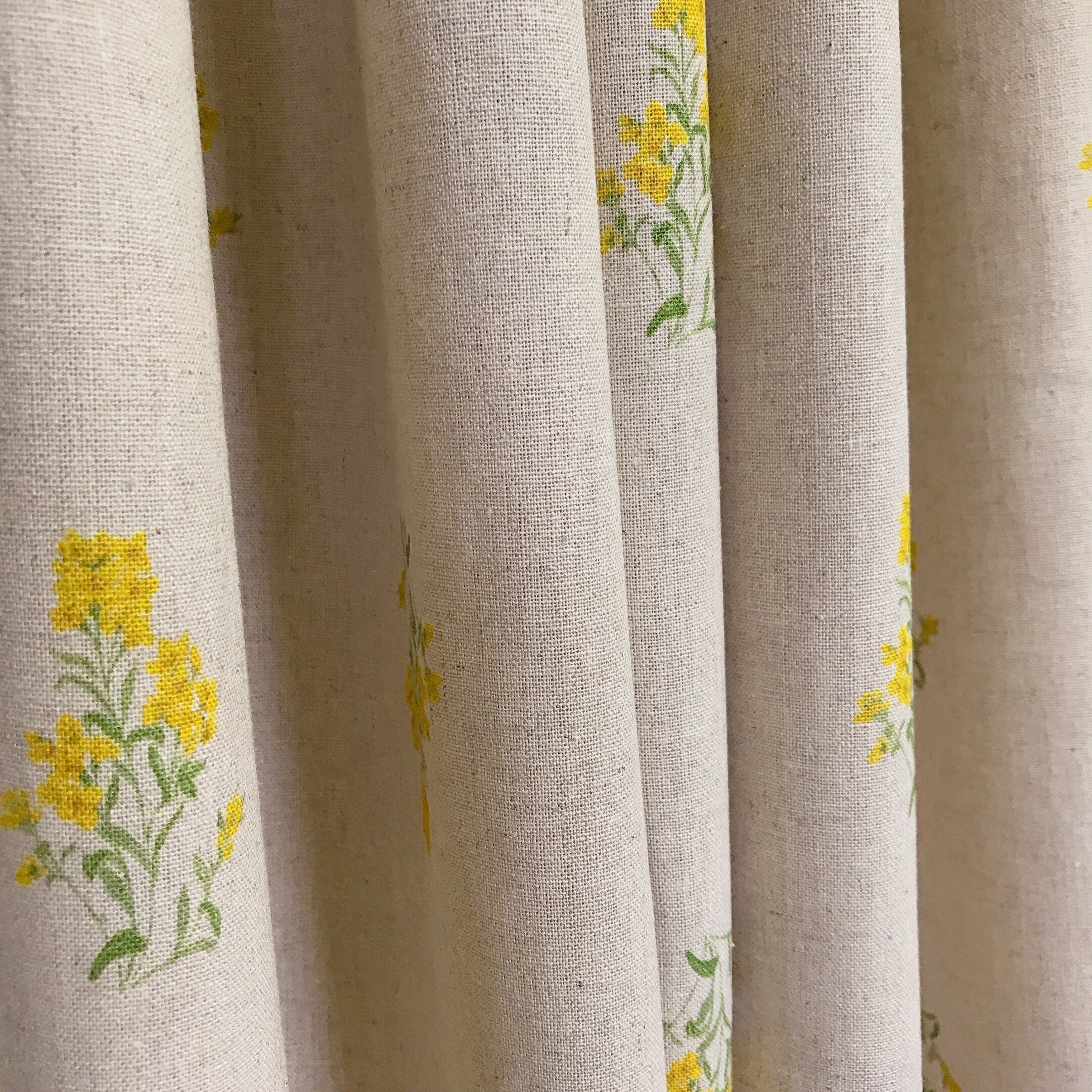 Lemon Yellow and Sage Green Floral Curtain on Natural Beige