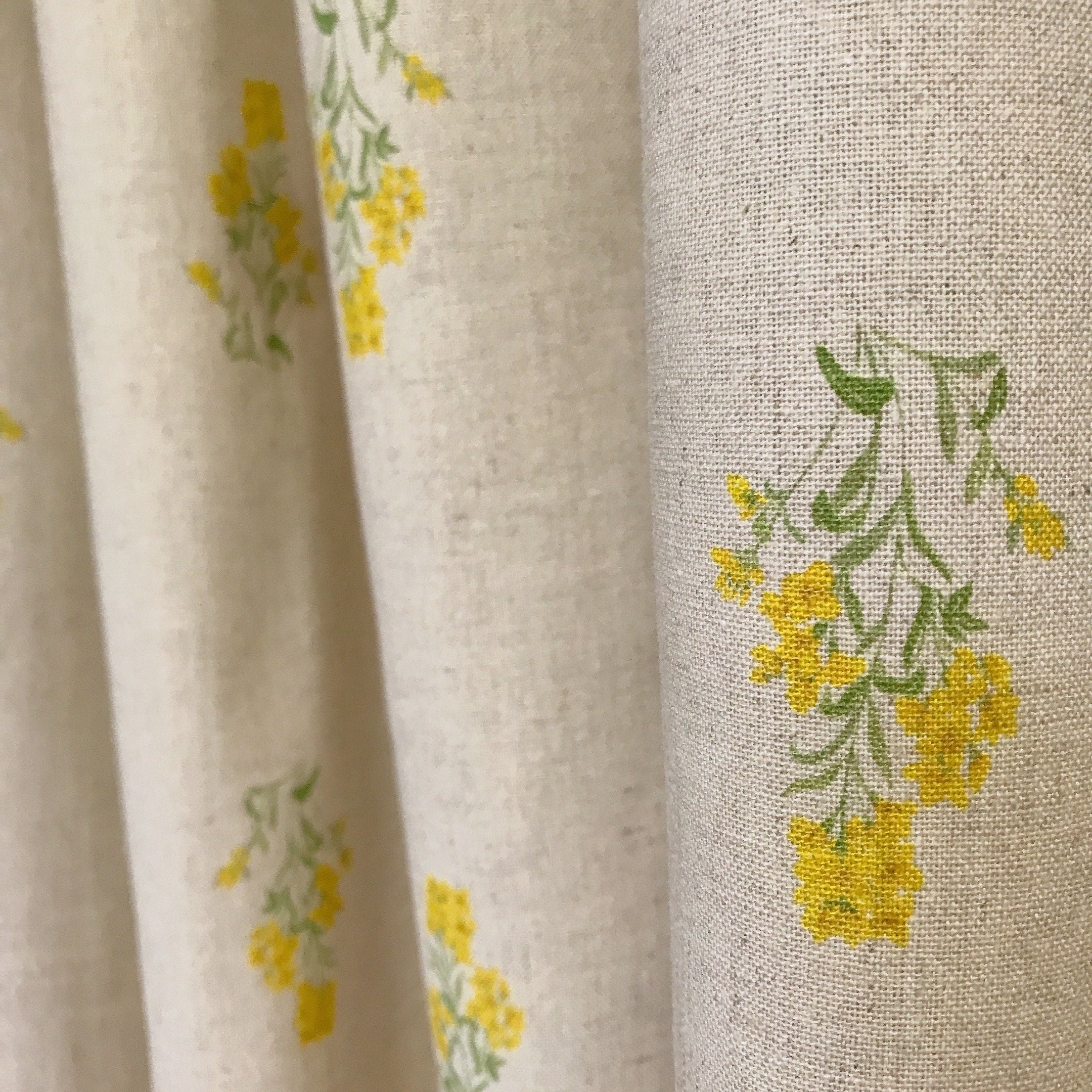 Lemon Yellow and Sage Green Floral Curtain on Natural Beige