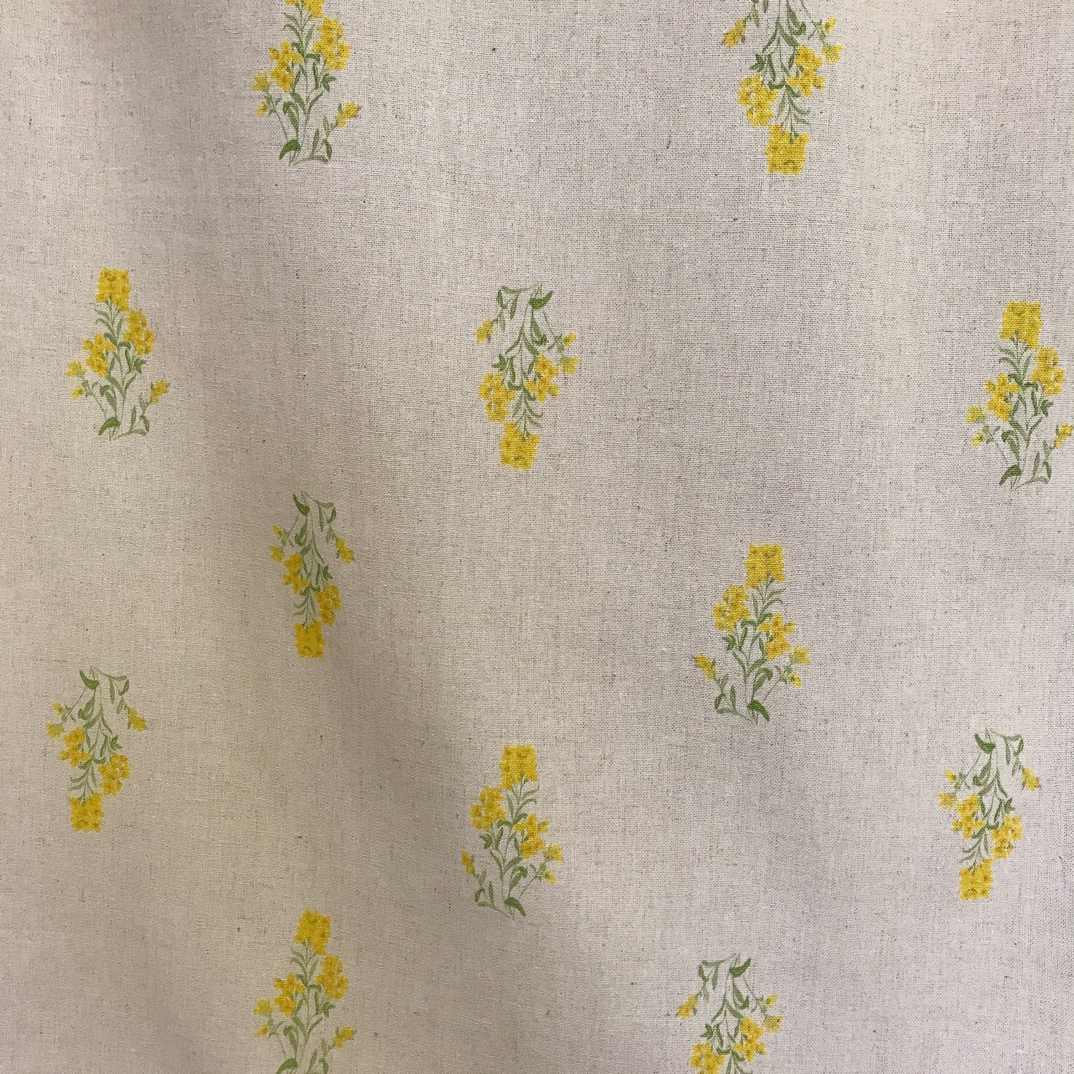 Lemon Yellow and Sage Green Floral Curtain on Natural Beige