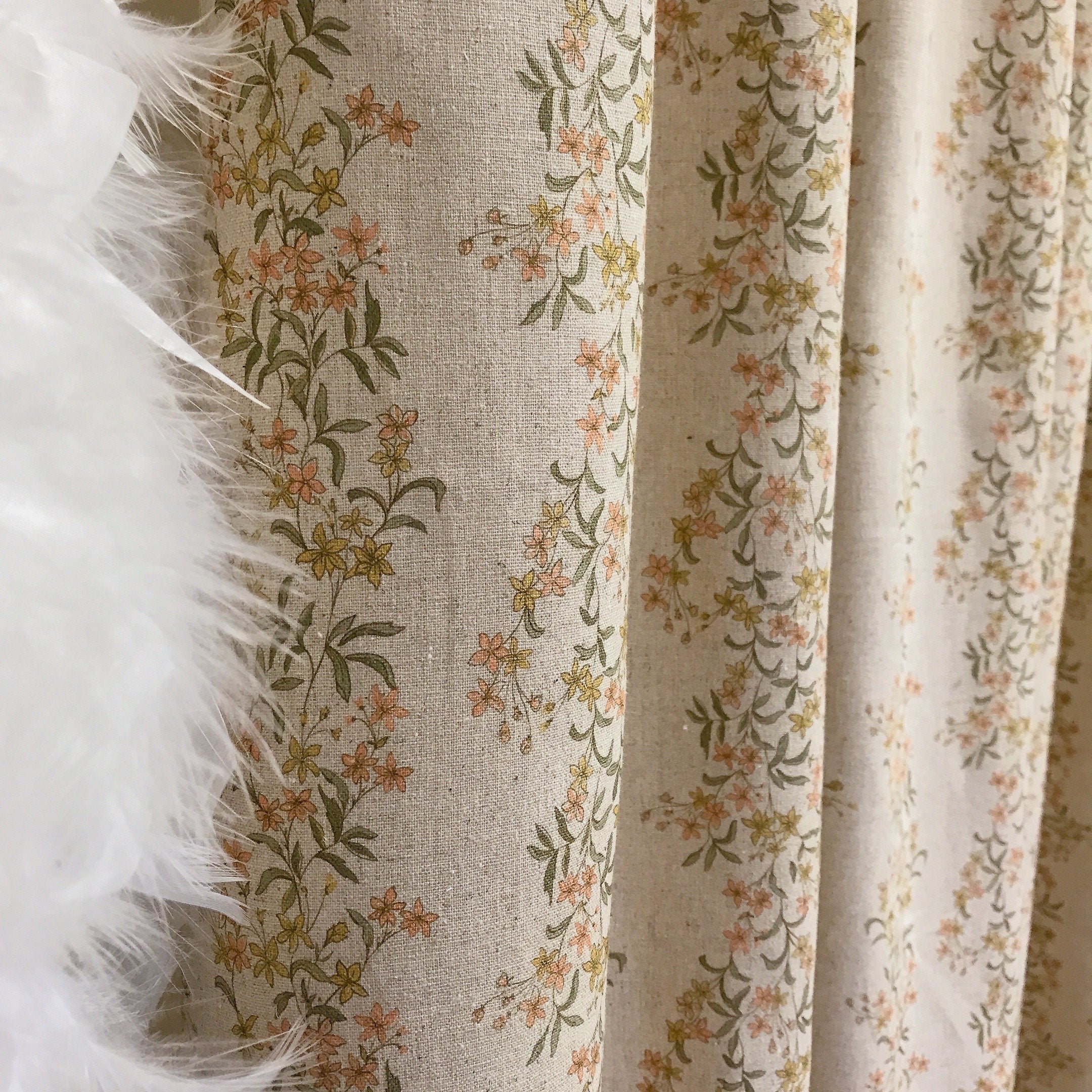 Coral and Mustard Floral Curtain on Natural Beige
