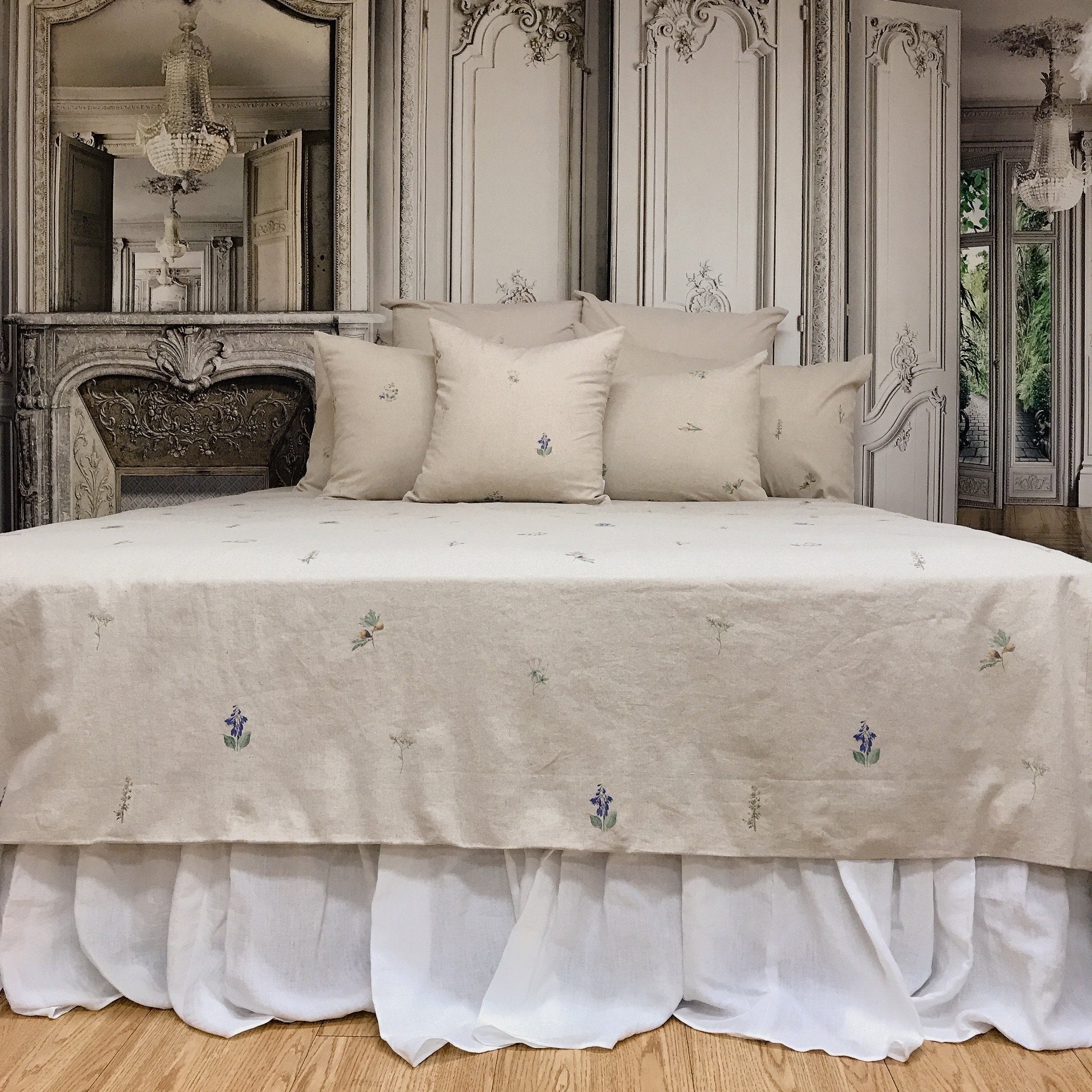 Subtle Botanical Duvet Cover on Natural Beige