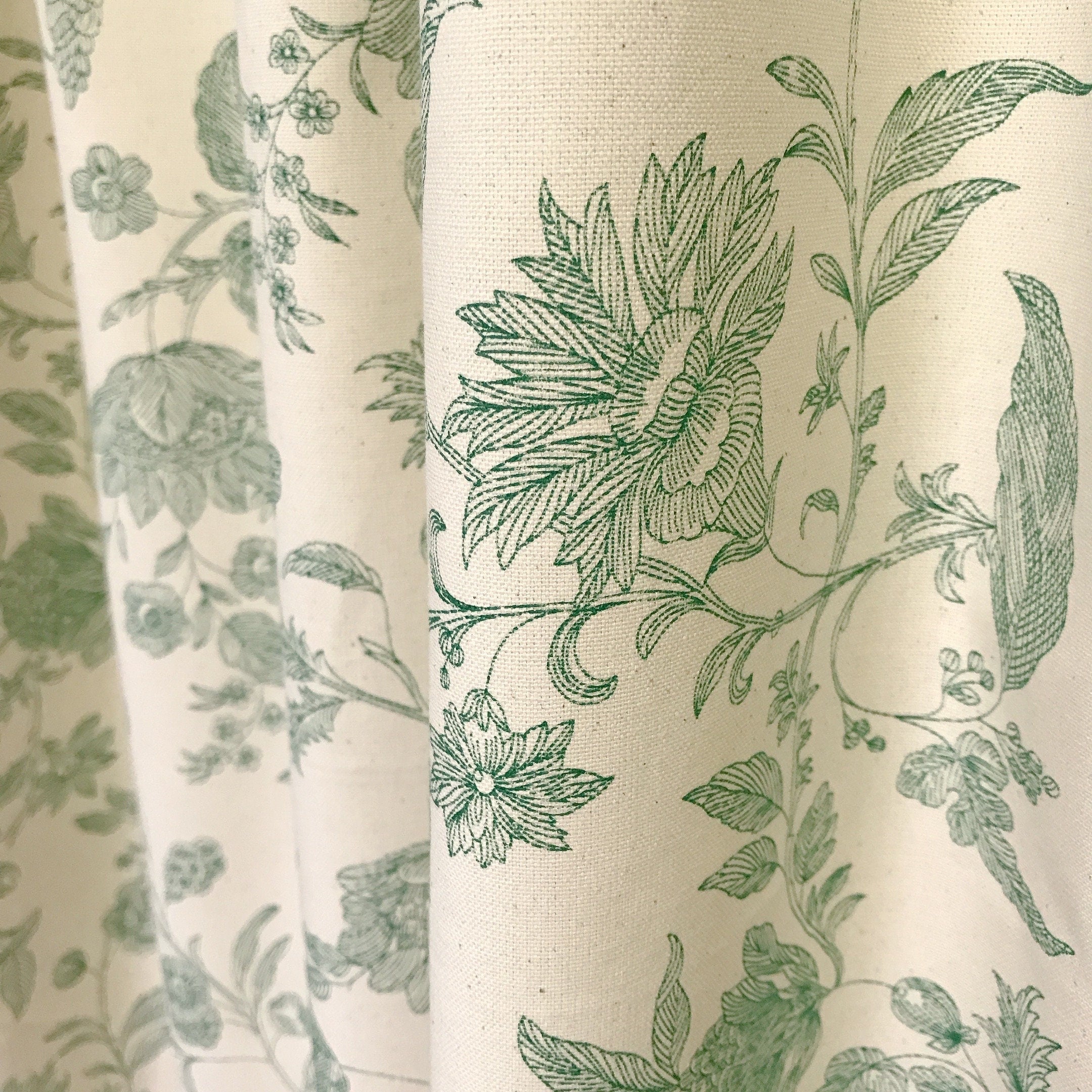 Green Floral Curtain on Natural Beige