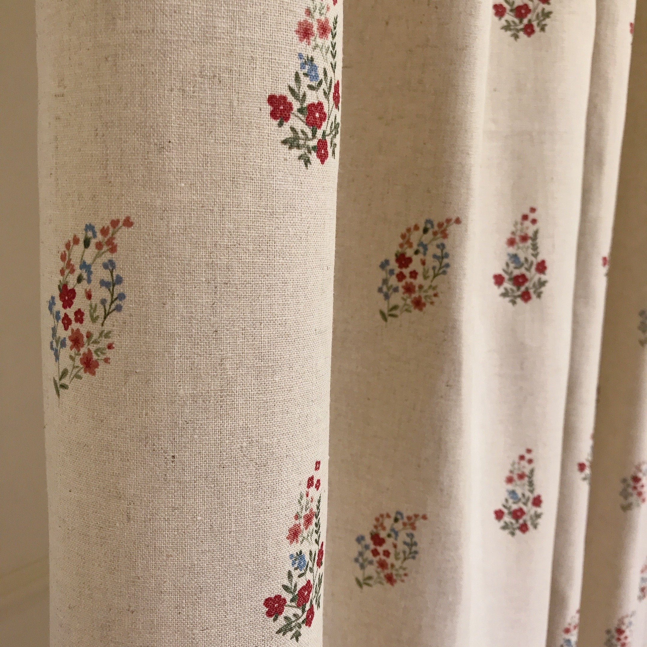 Red Pink Floral Curtain on Natural Beige