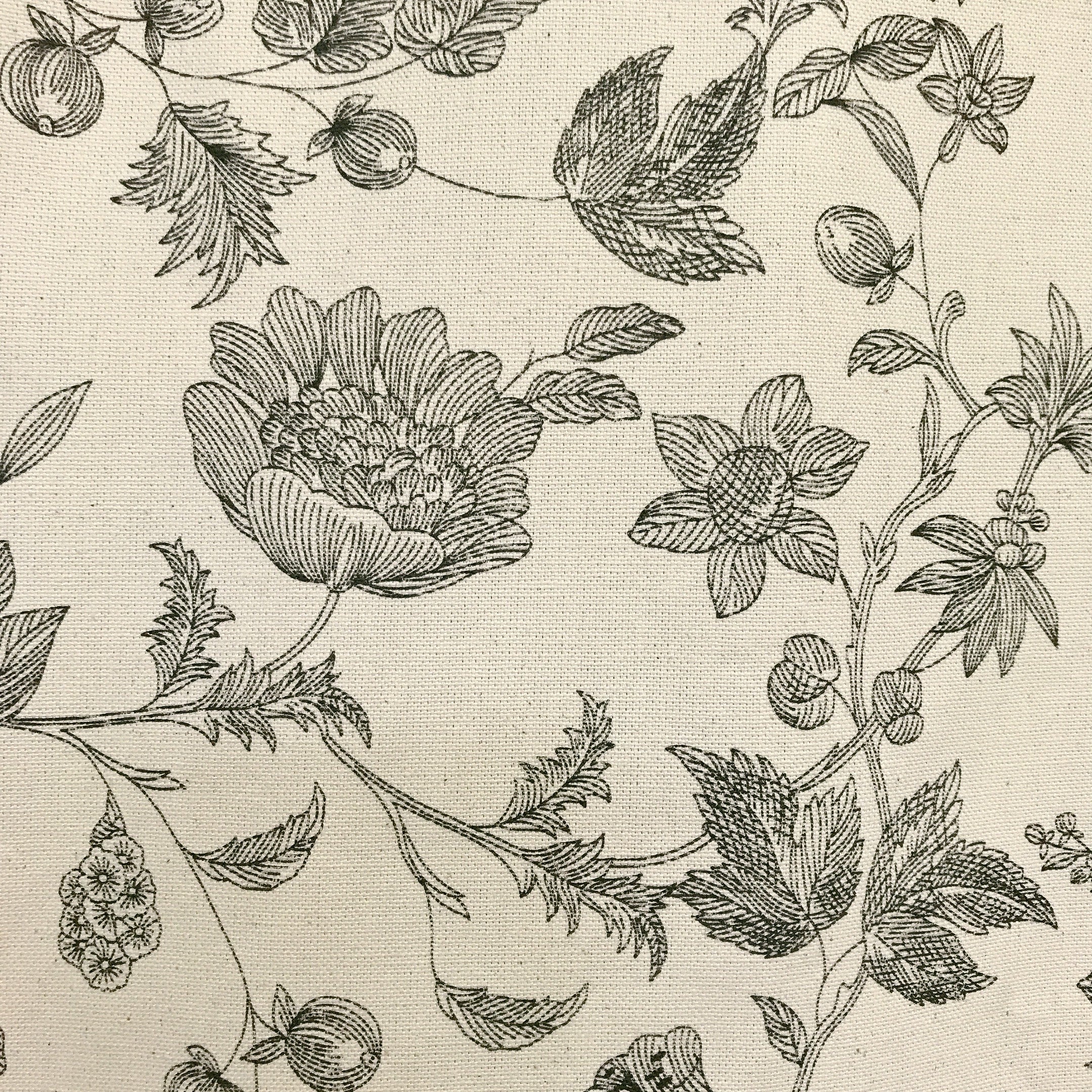 Black Floral Curtain on Natural Beige