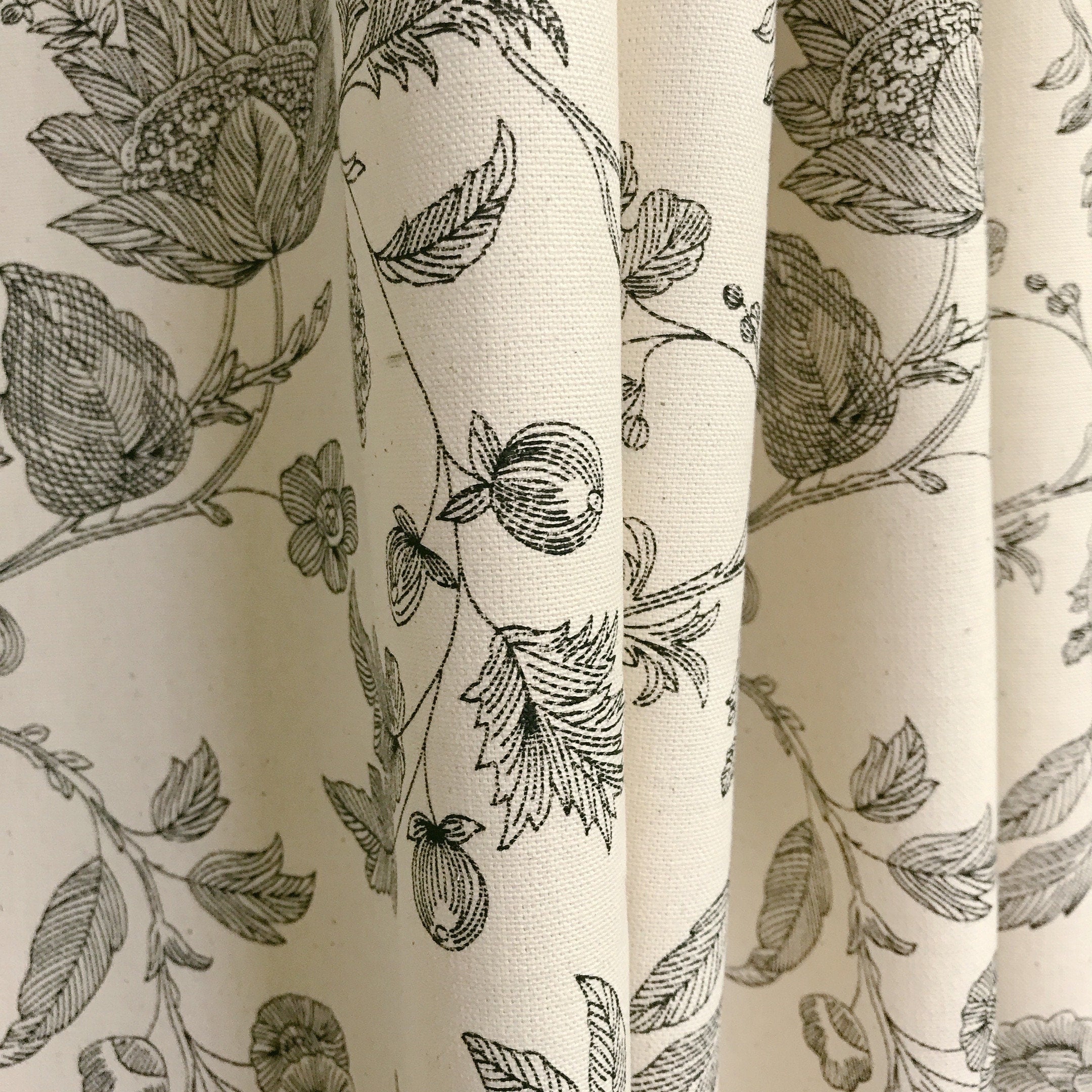 Black Floral Curtain on Natural Beige