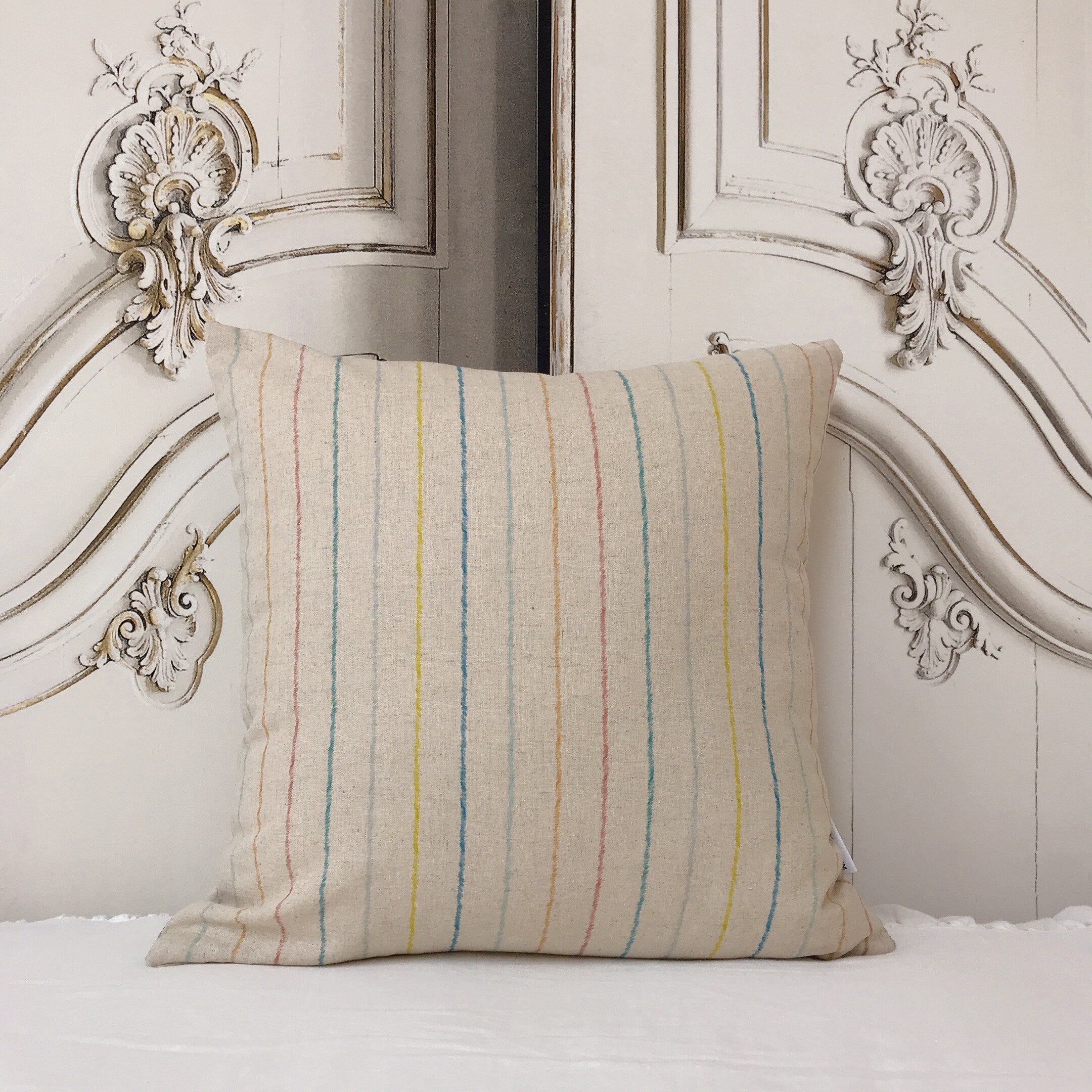 Multicolor Stripe Cushion Cover on Natural Beige