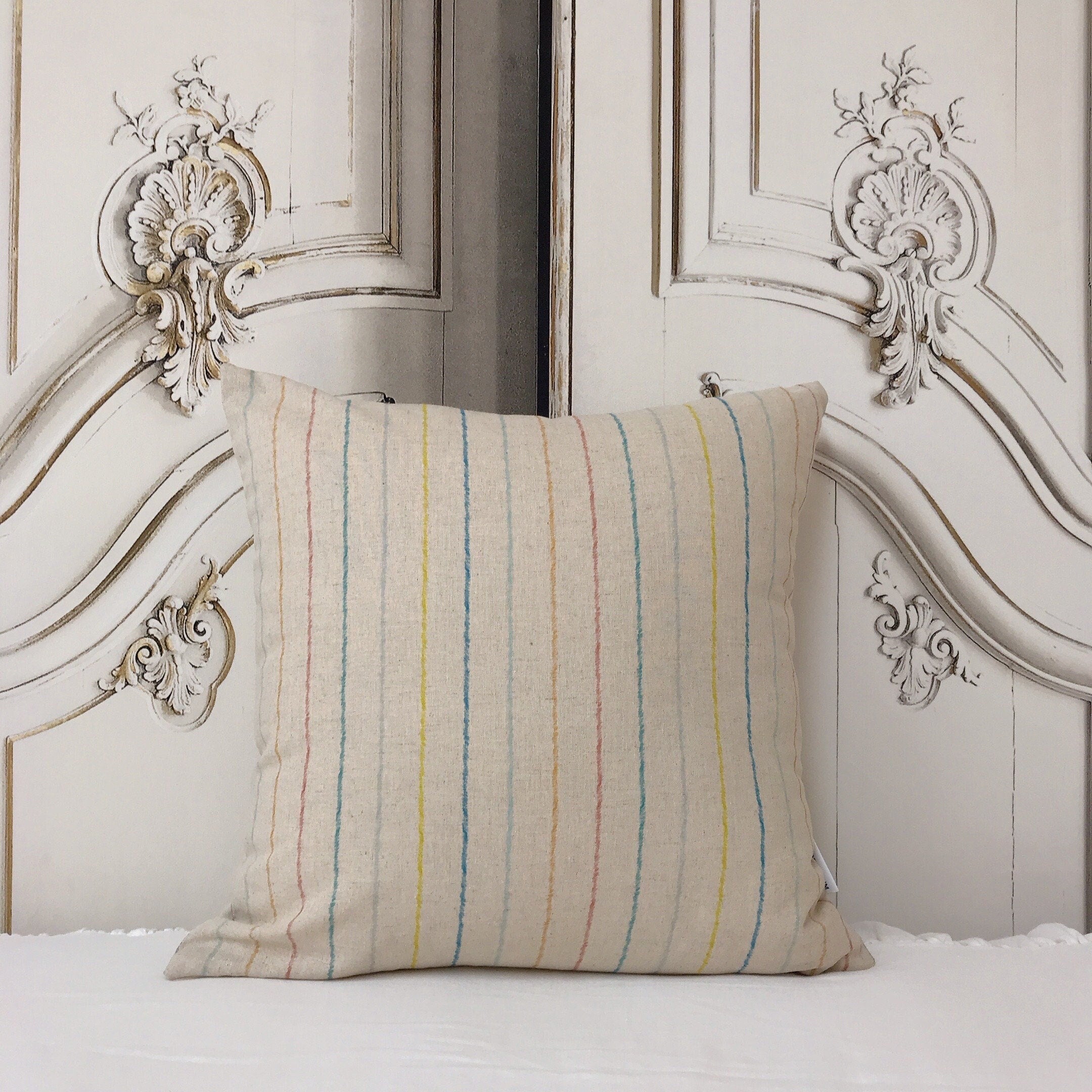 Multicolor Stripe Cushion Cover on Natural Beige