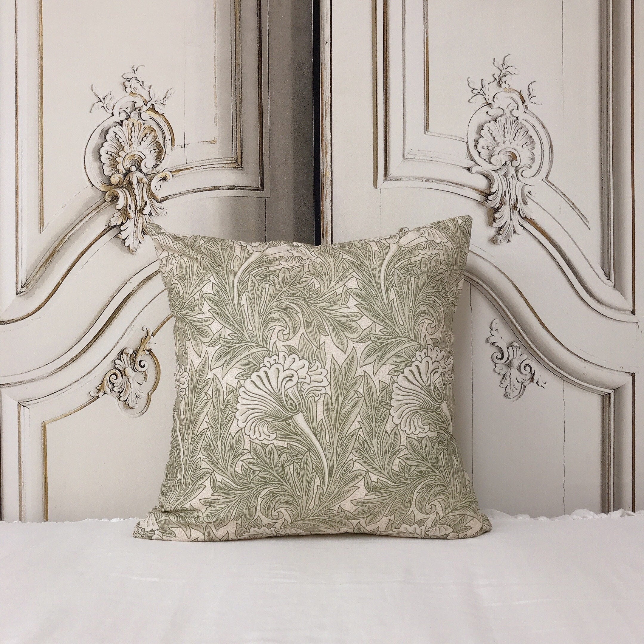 Sage Green Bold Bloom Cushion Cover on Natural Beige