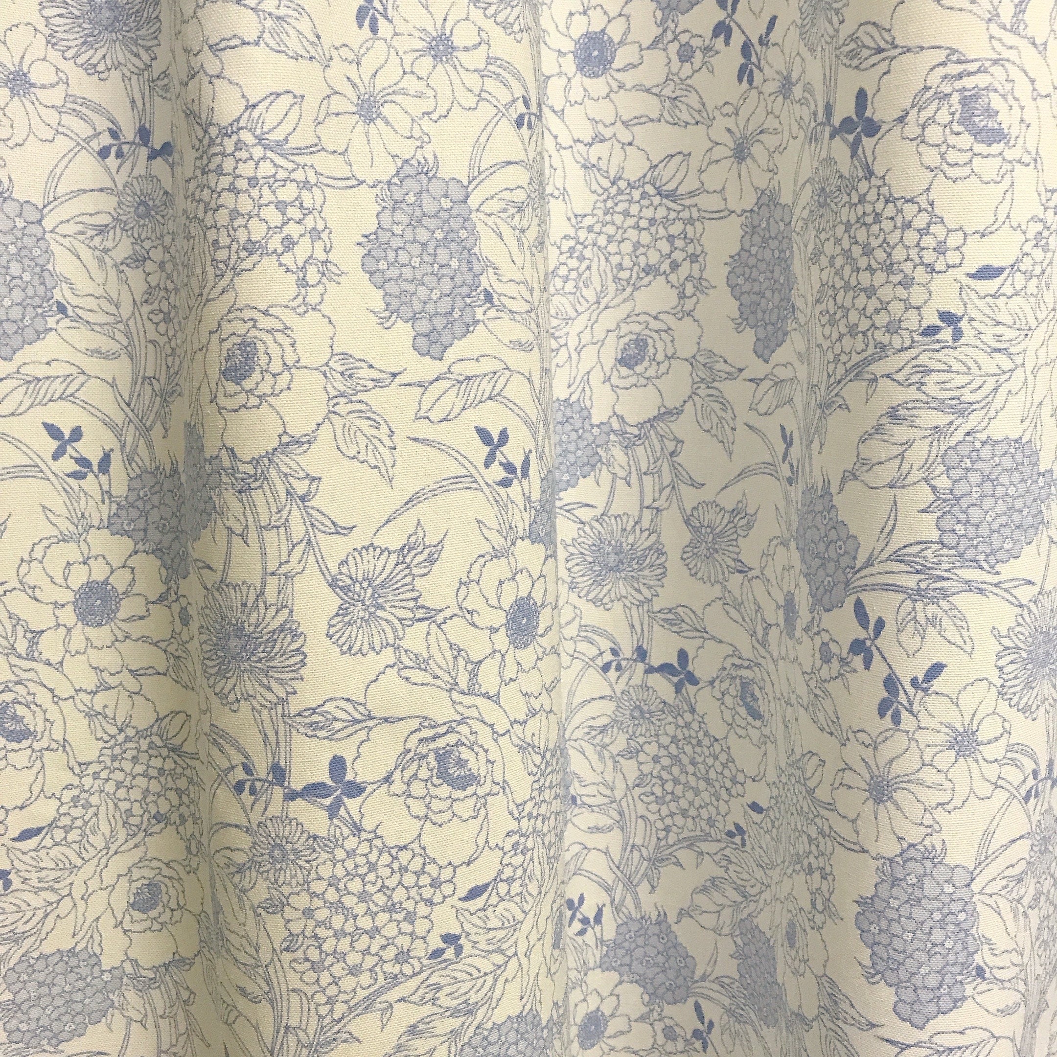 Light Blue Floral Curtain on White