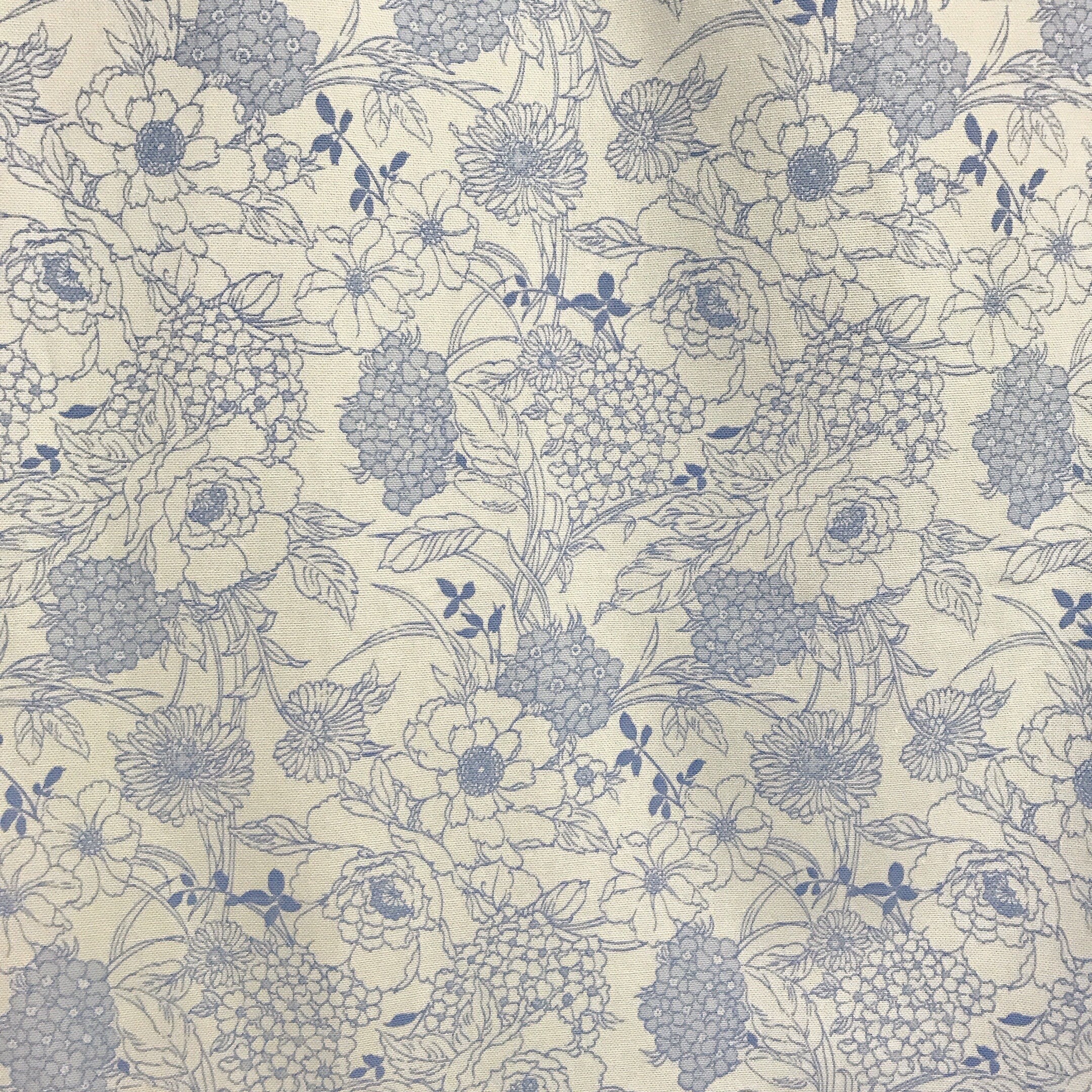 Light Blue Floral Curtain on White
