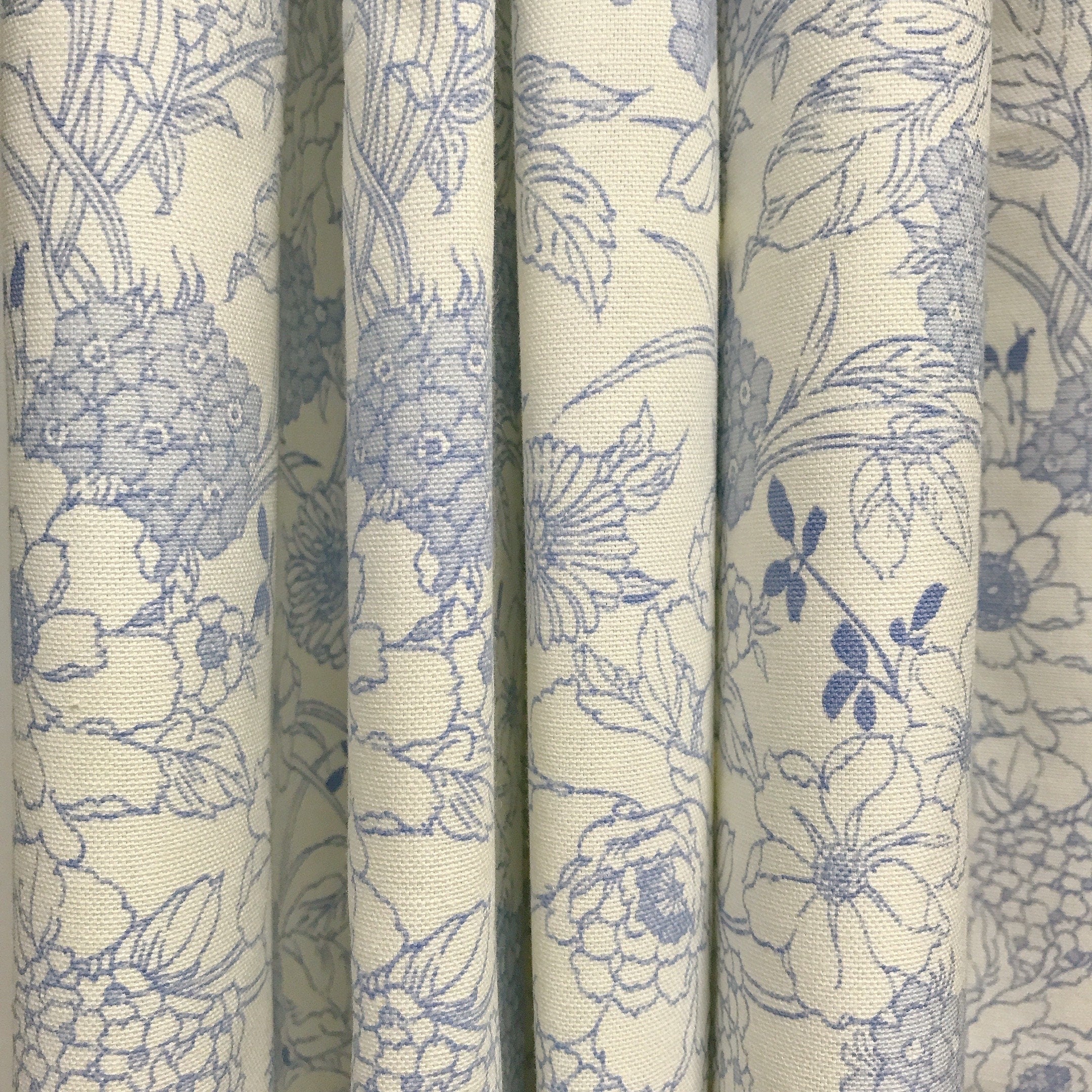 Light Blue Floral Curtain on White