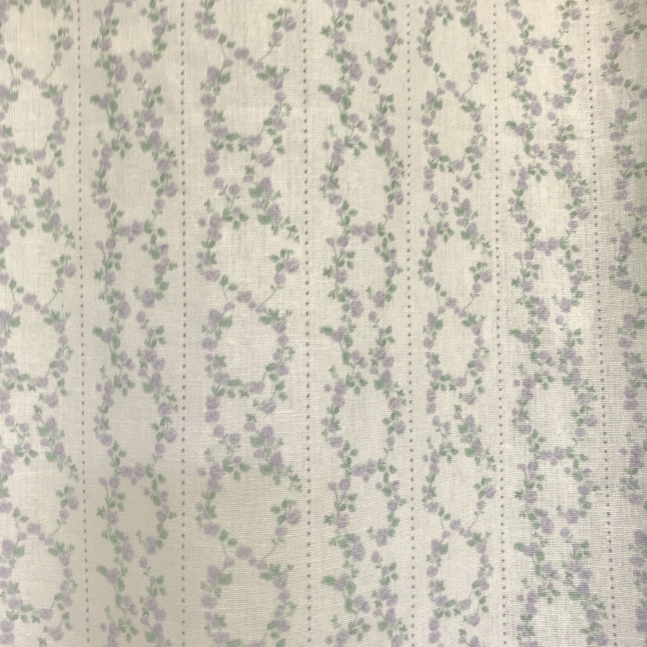 Lavender Floral Curtain with Green Vines on White
