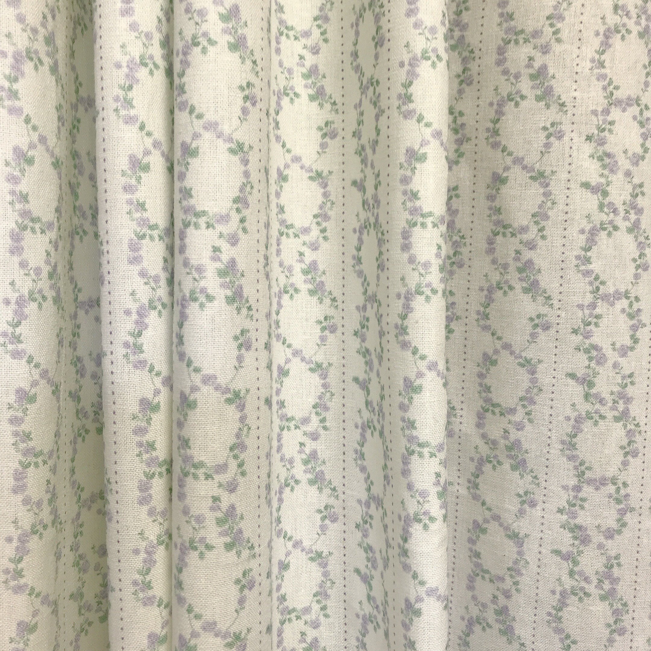 Lavender Floral Curtain with Green Vines on White