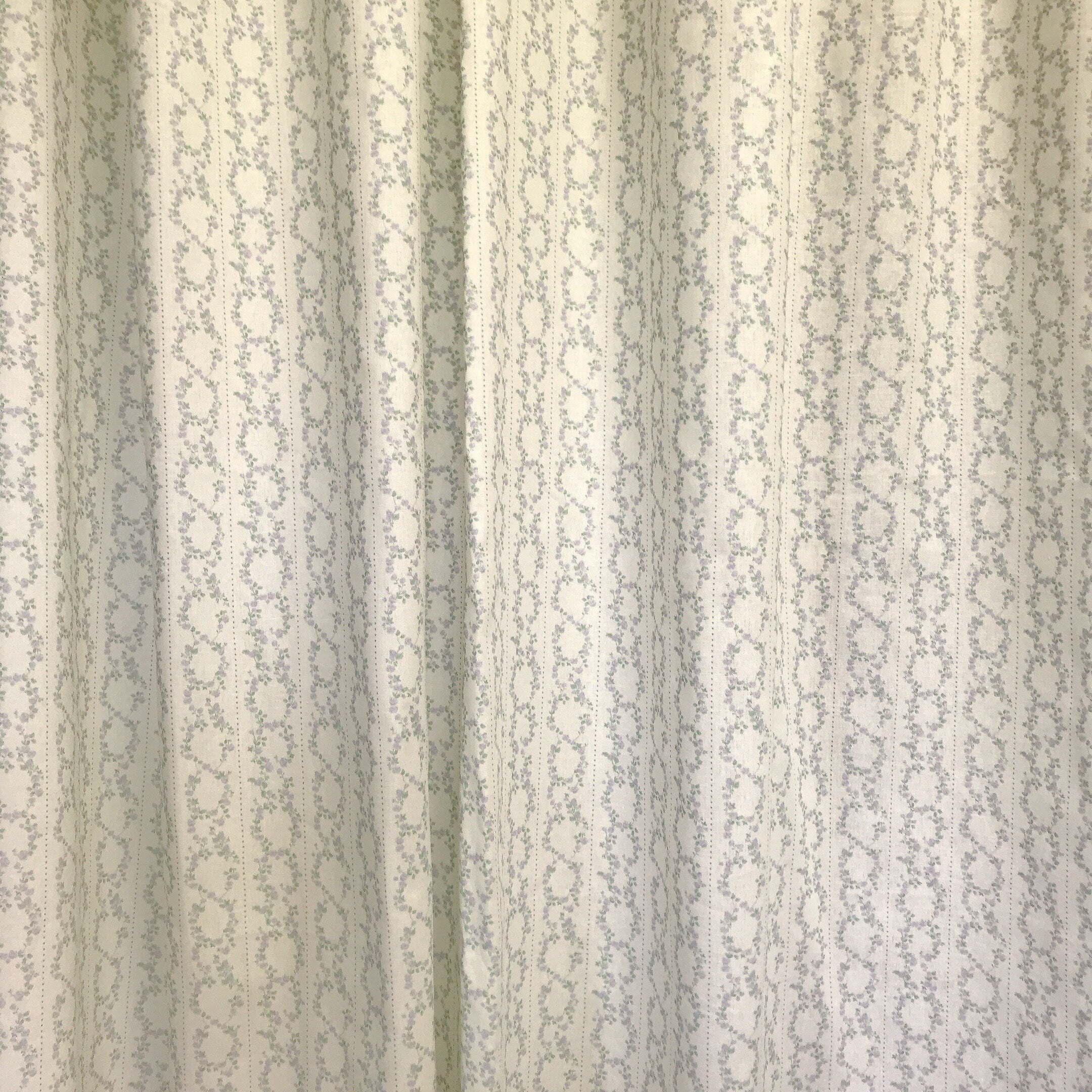 Lavender Floral Curtain with Green Vines on White