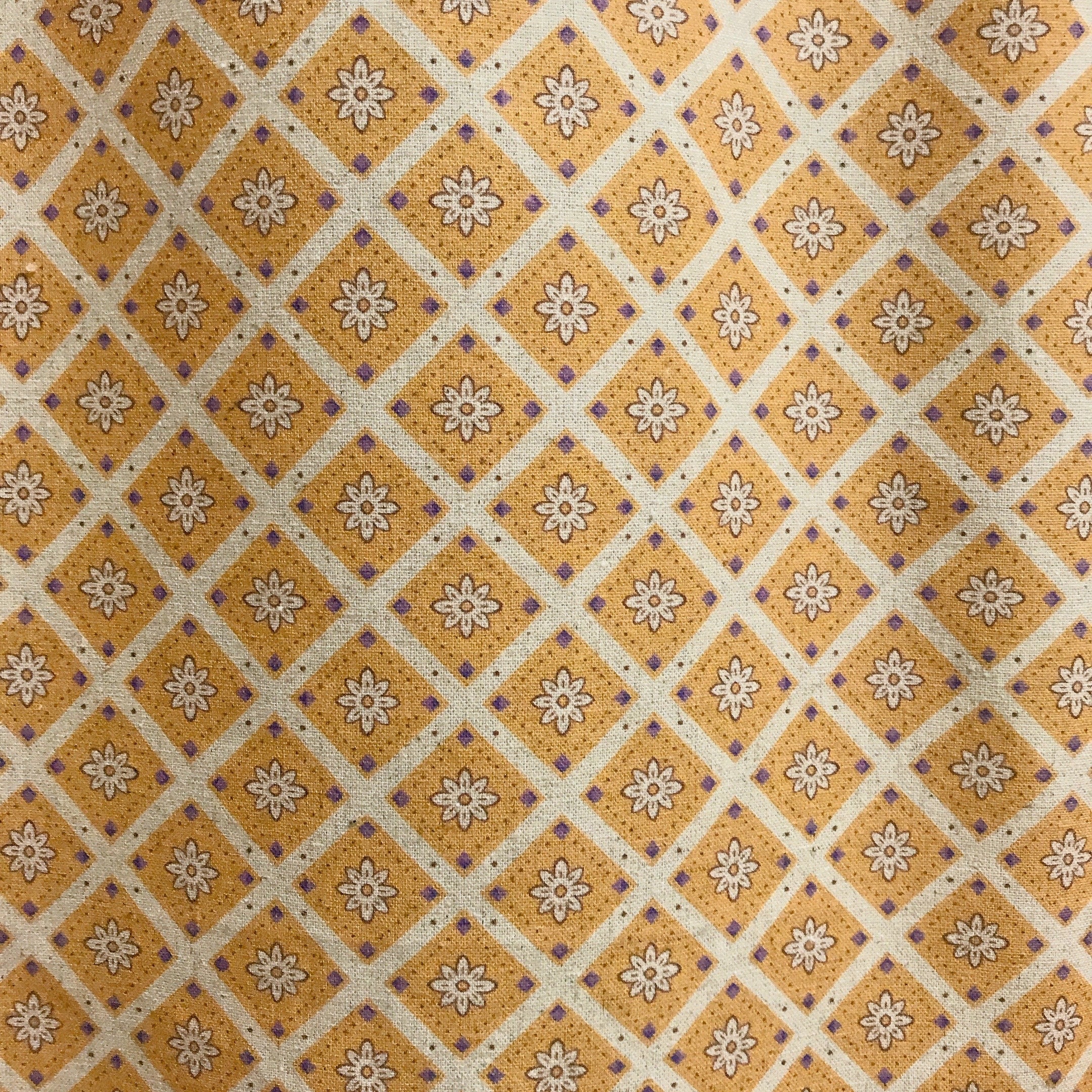 Camel and Beige Rhombus Floral Curtain on Natural Beige