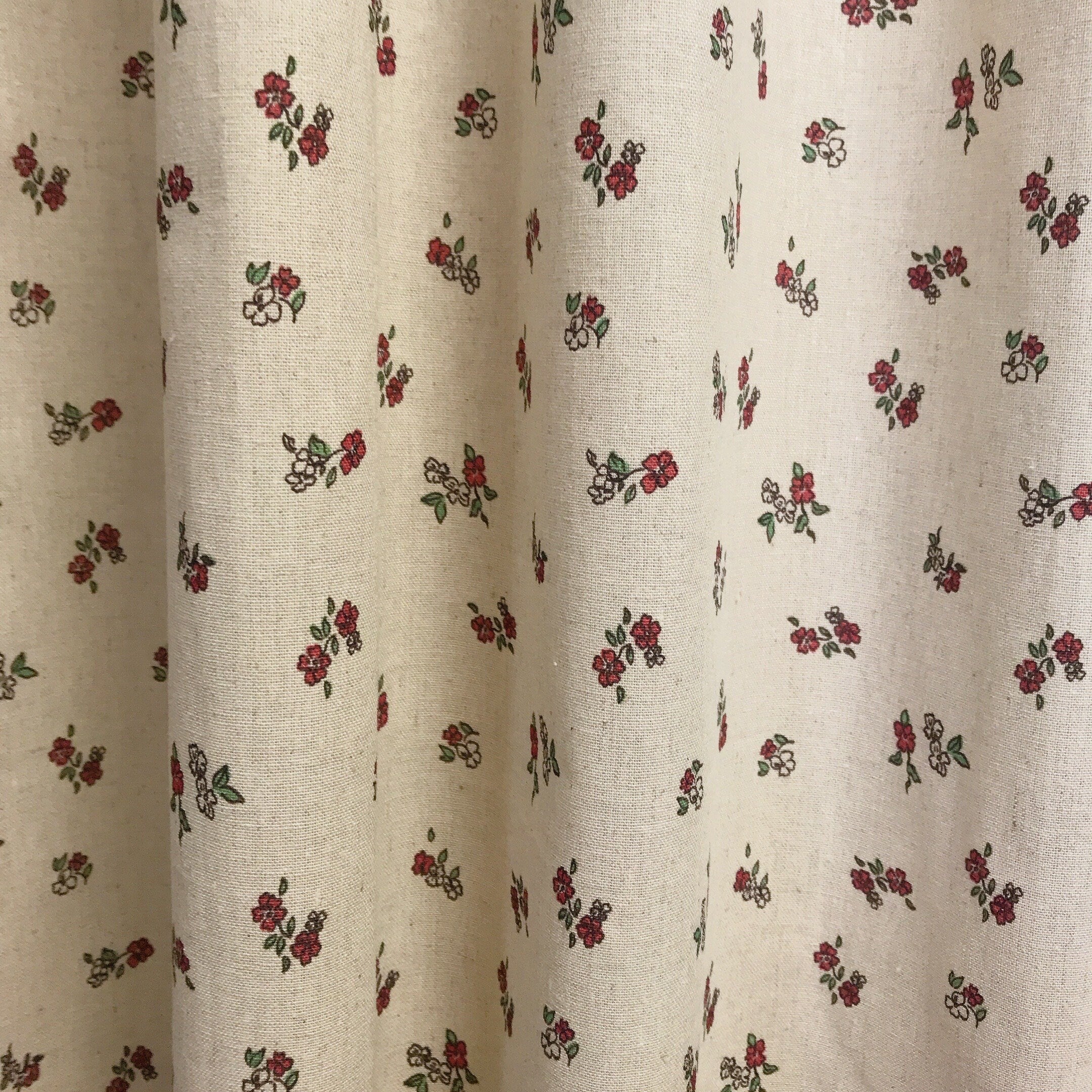 Small Red Floral Curtain on Natural Beige