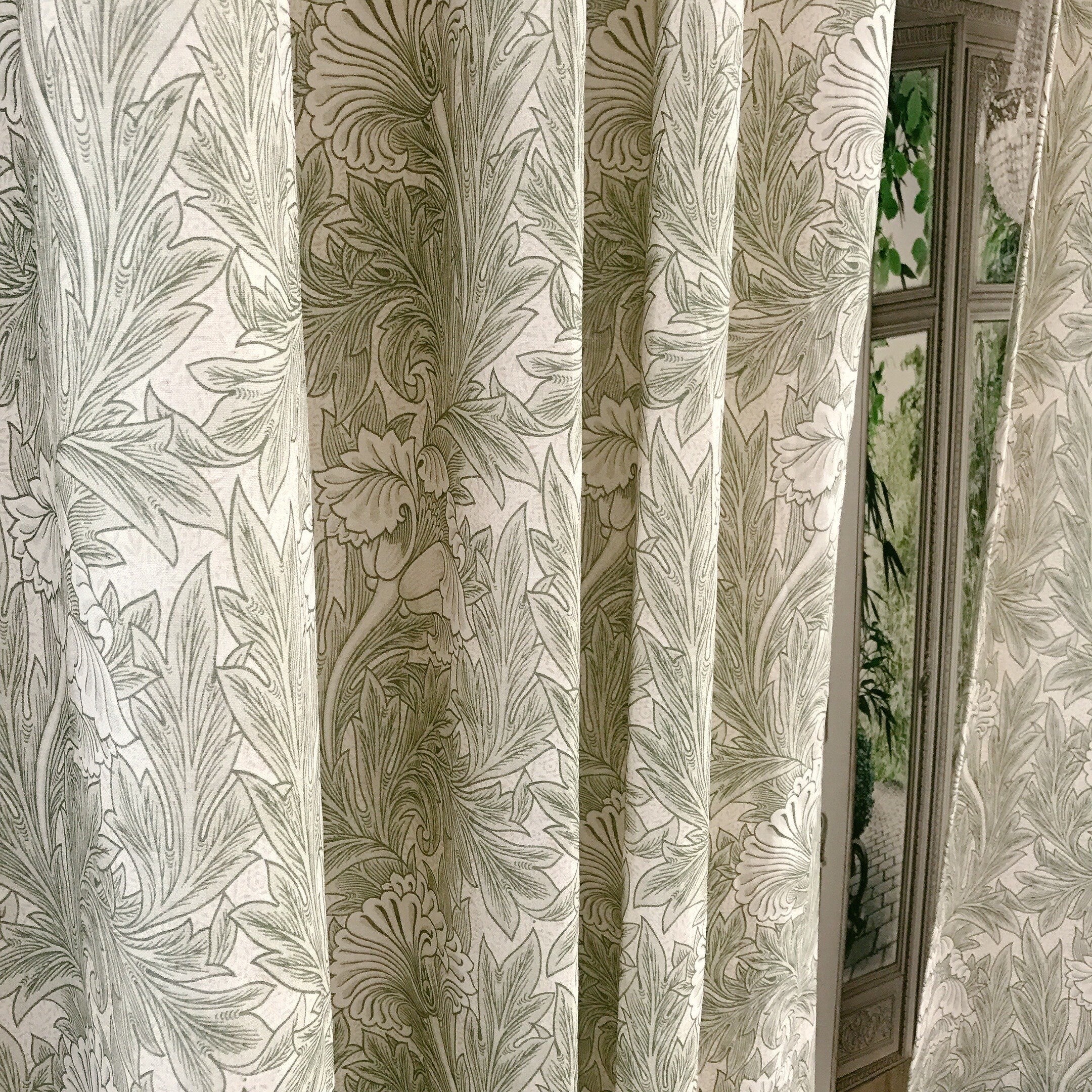 Sage Green Bold Bloom Floral Curtain on Natural Beige