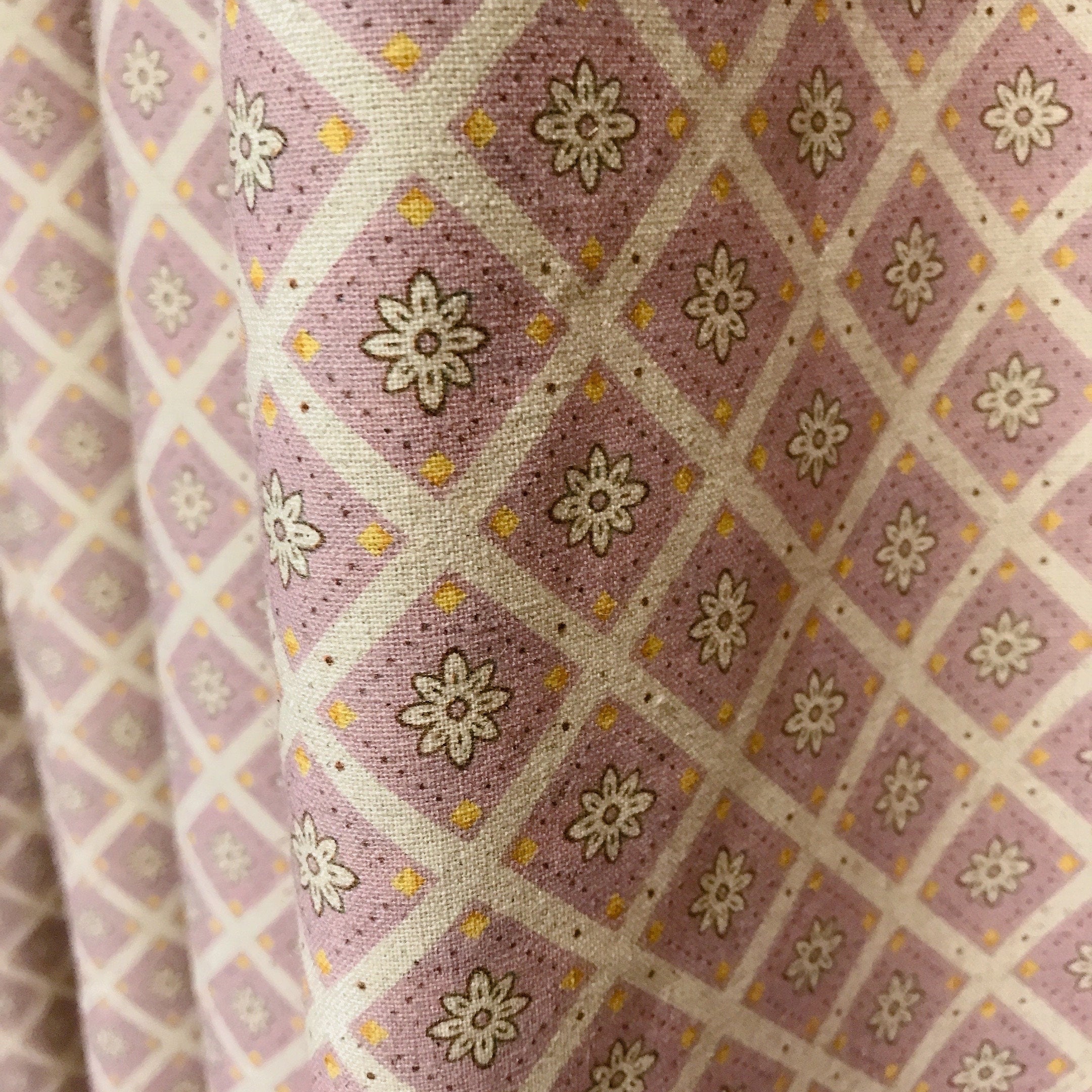 Brownish Purple Rhombus Curtain on Natural Beige