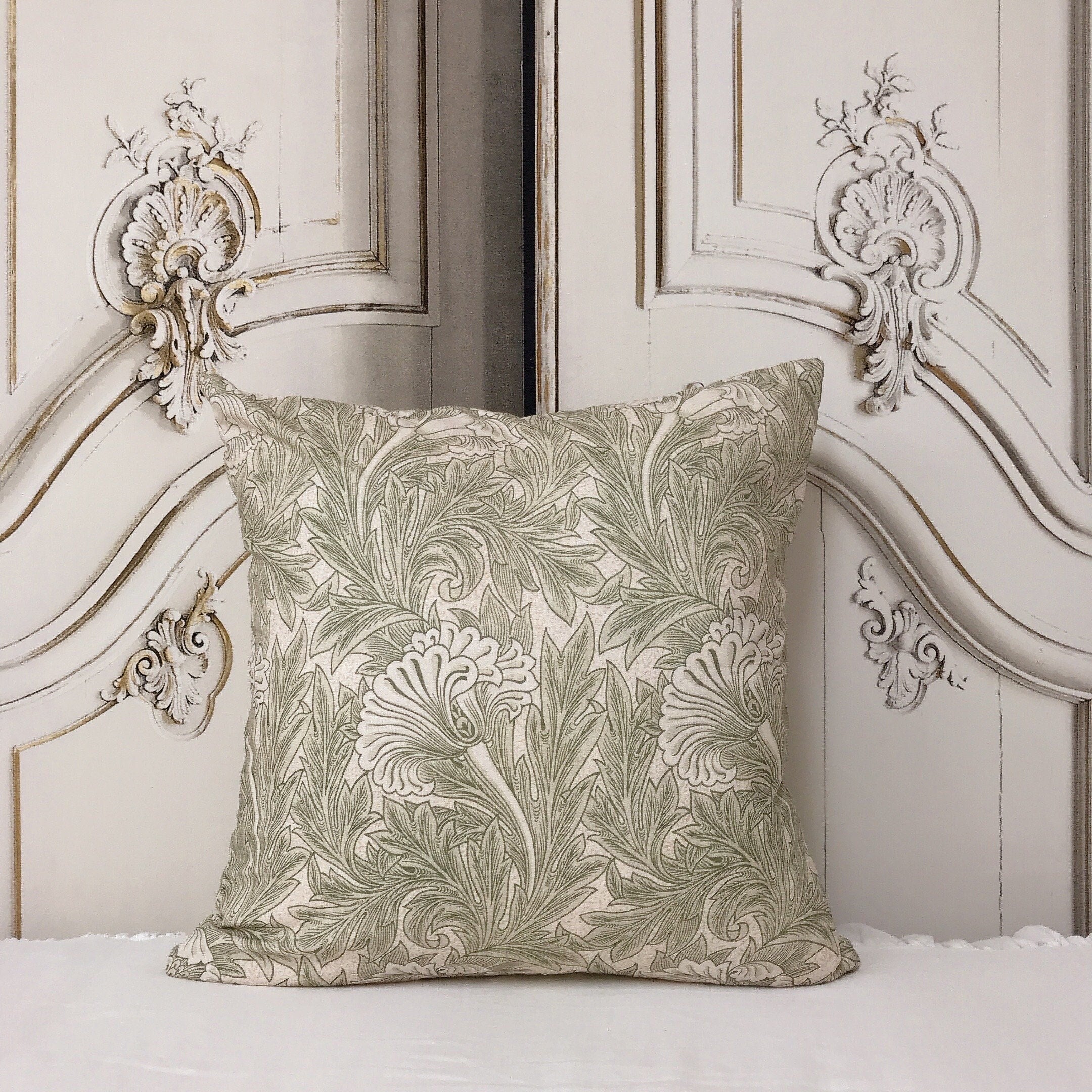 Sage Green Bold Bloom Cushion Cover on Natural Beige