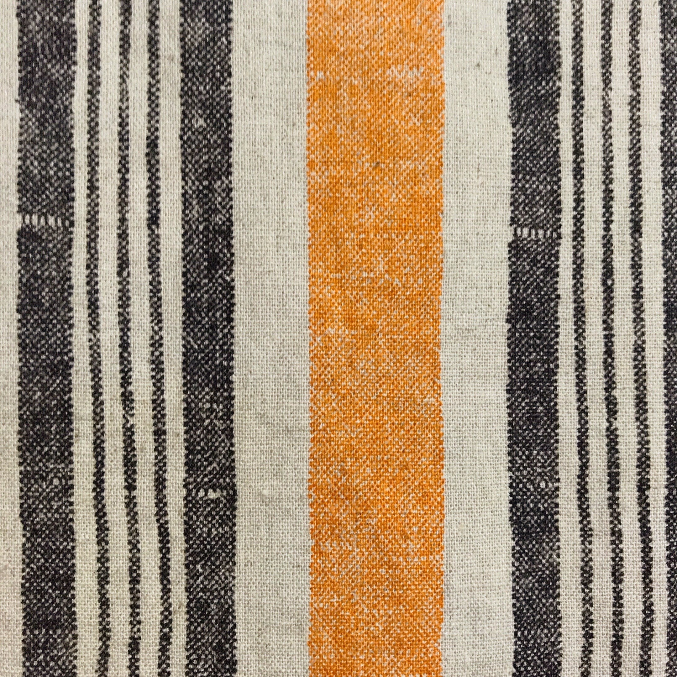 Dusty Orange and Black Stripe Curtain on Natural Beige