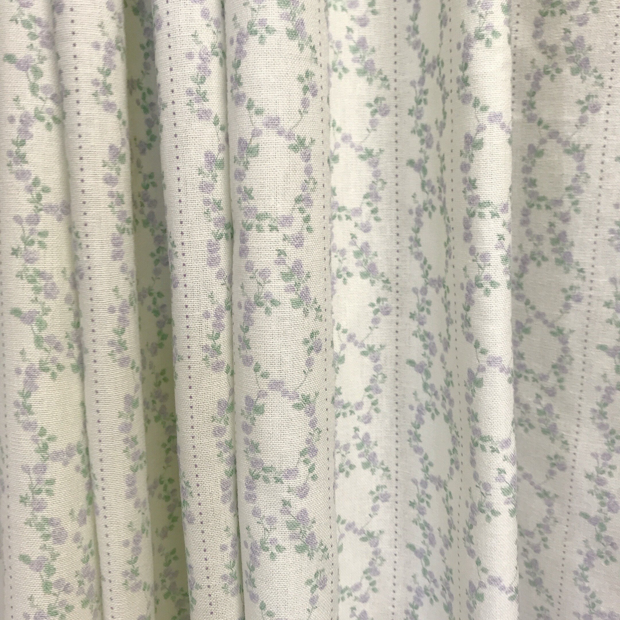 Lavender Floral Curtain with Green Vines on White