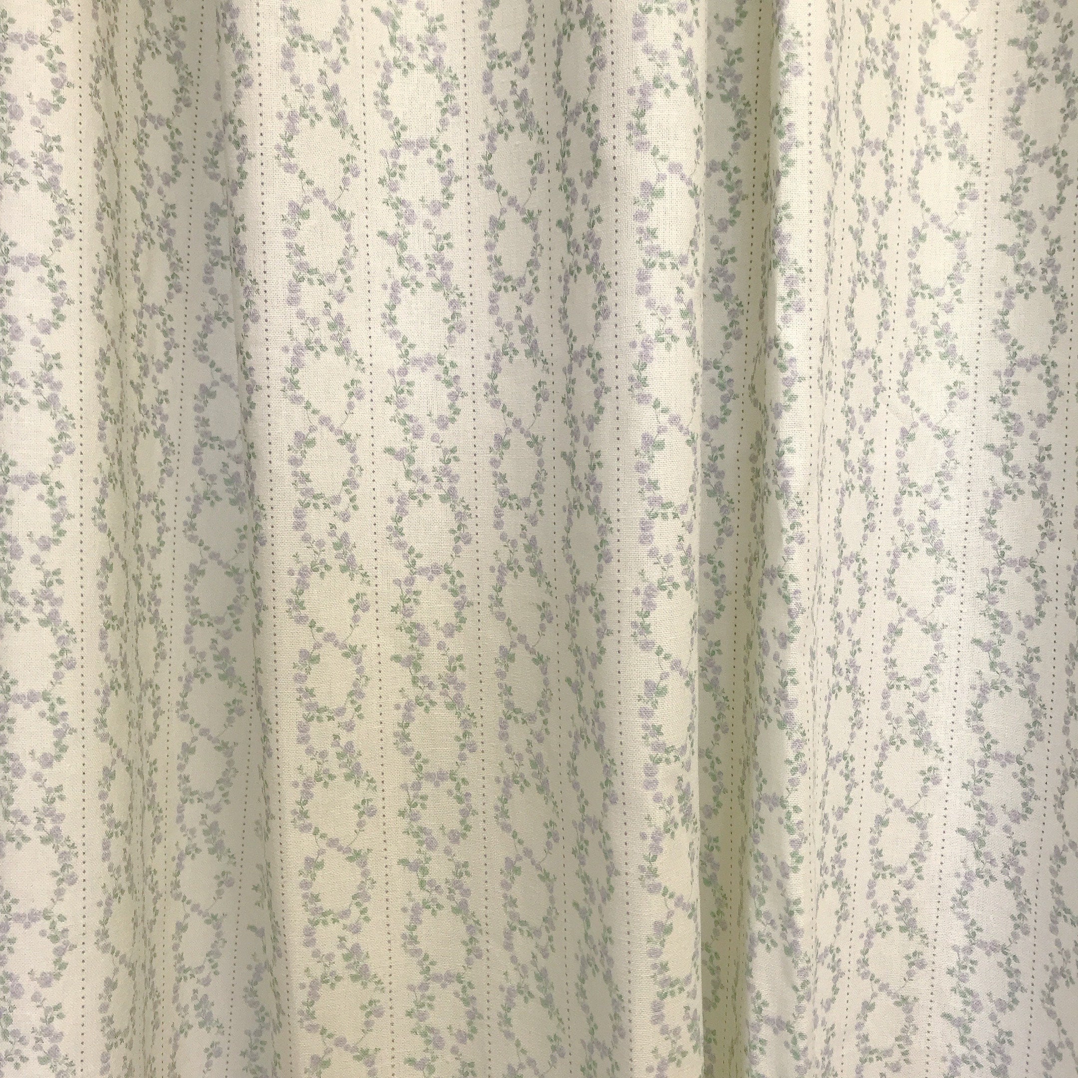Lavender Floral Curtain with Green Vines on White