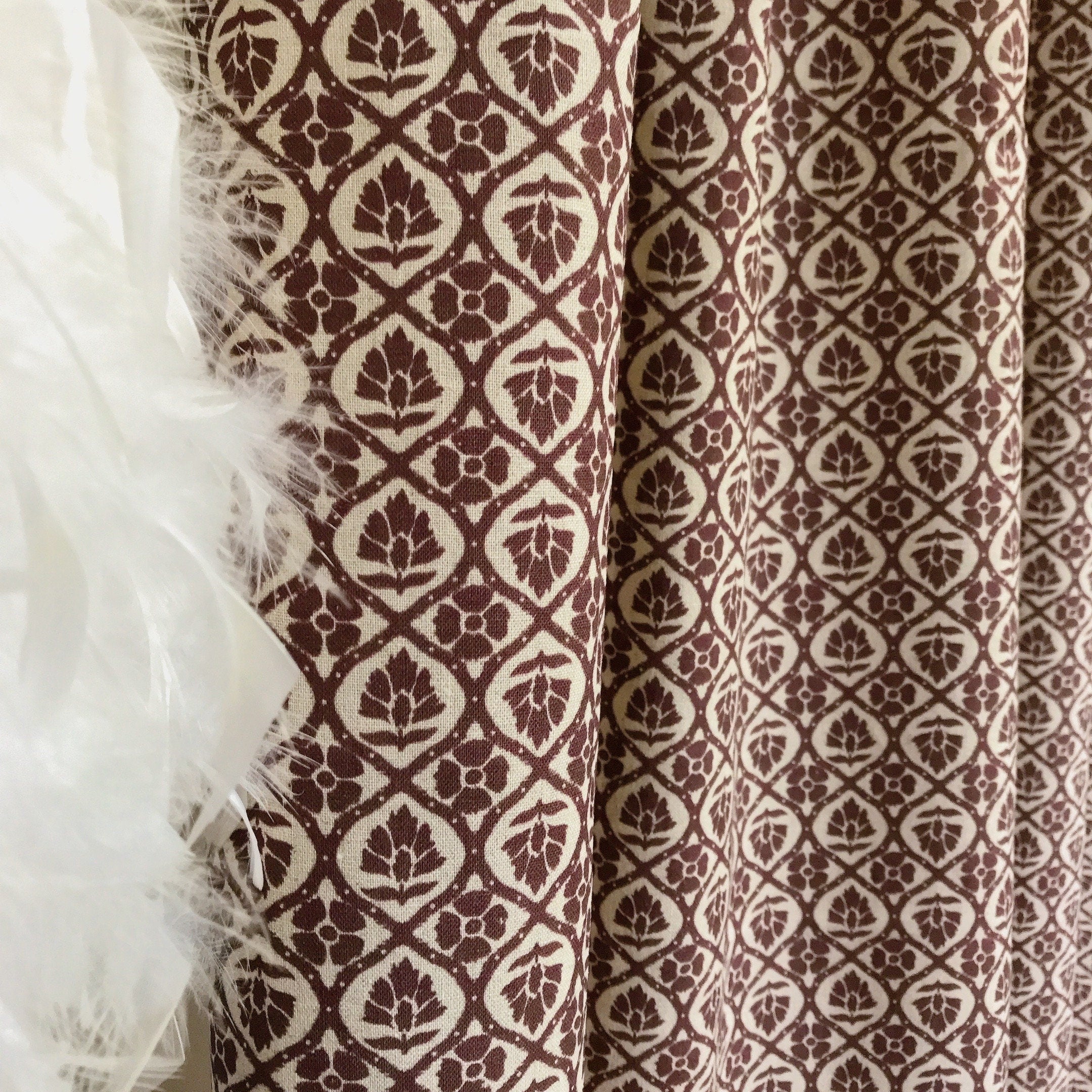 Dark Brown Floral Curtain on Natural Beige