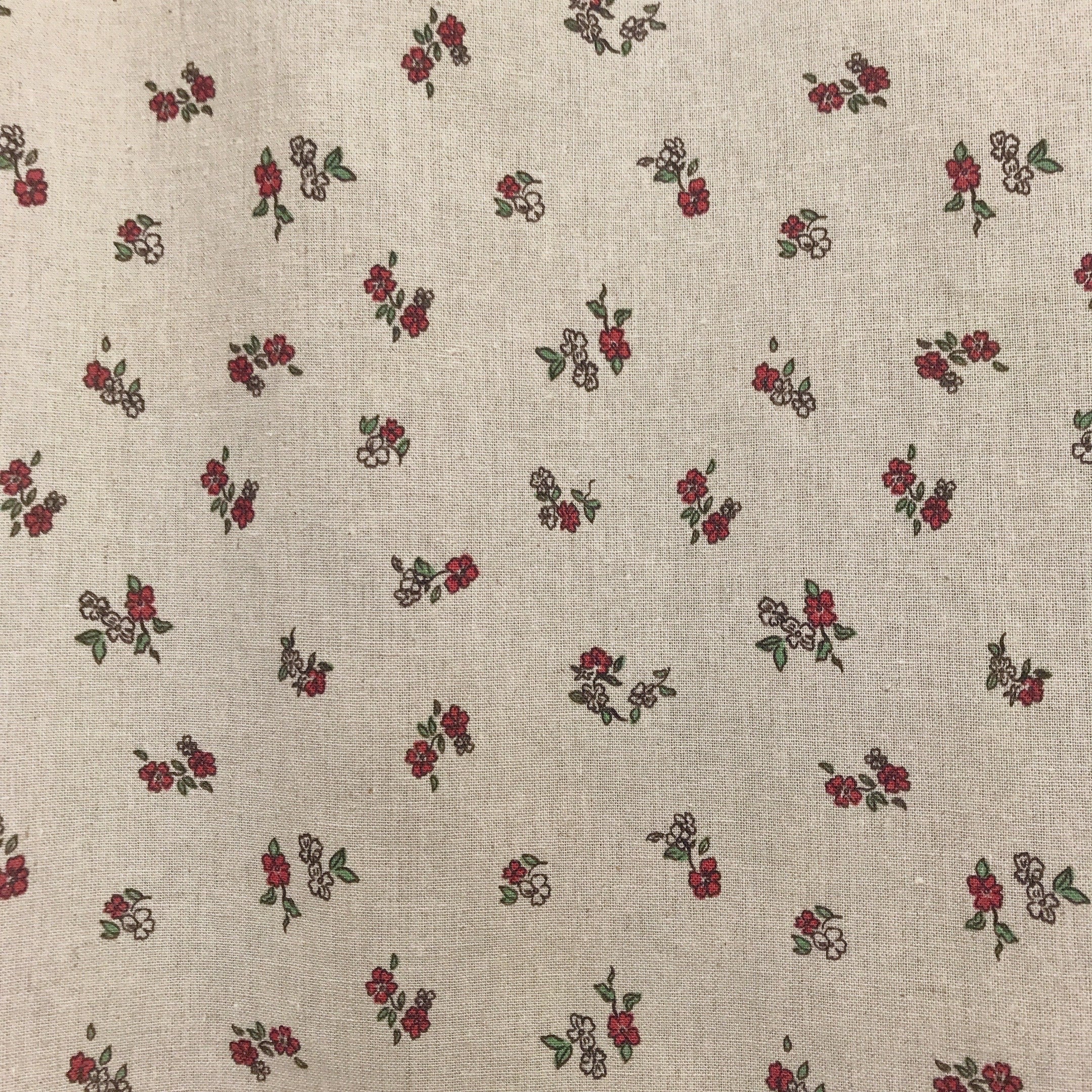 Small Red Floral Curtain on Natural Beige