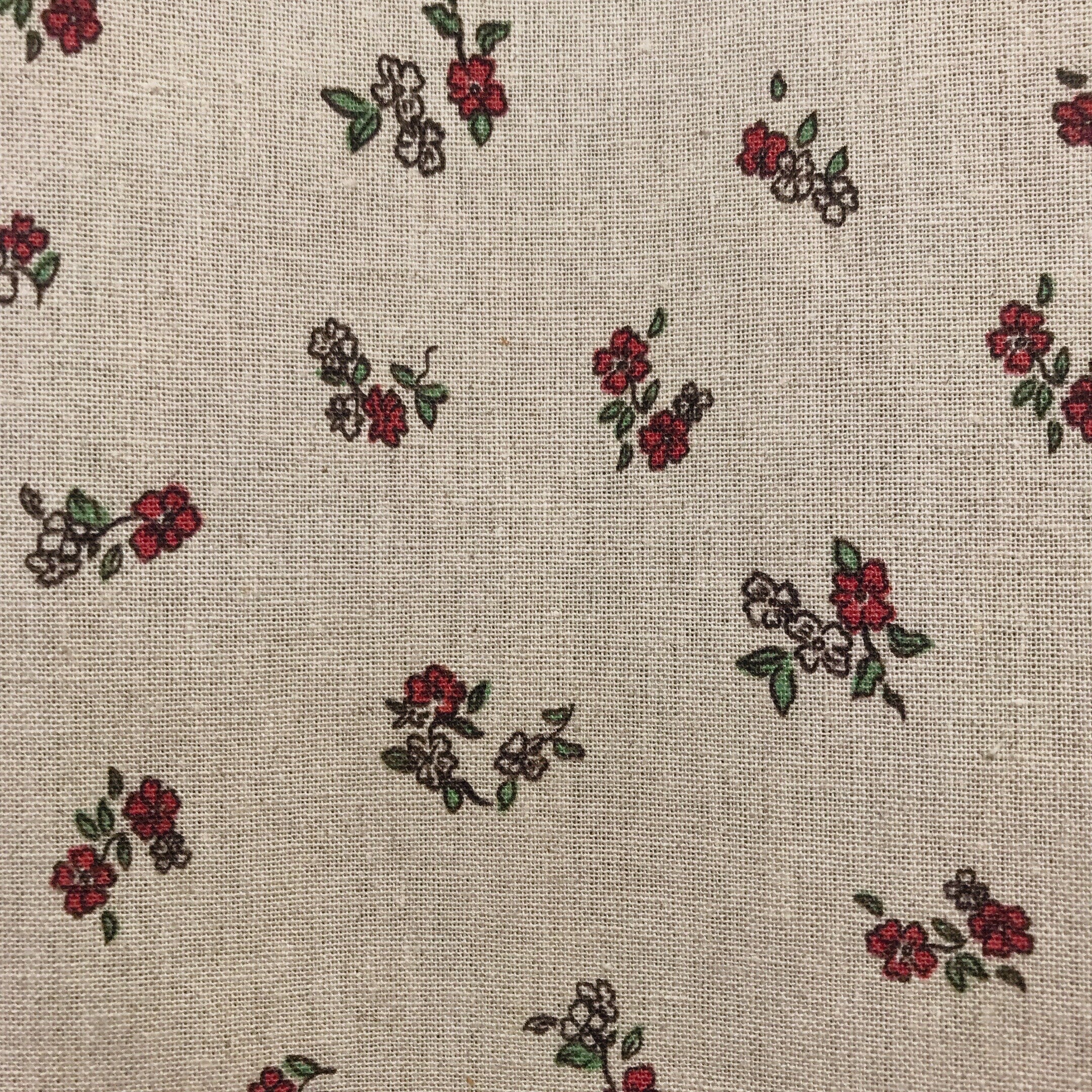 Small Red Floral Curtain on Natural Beige